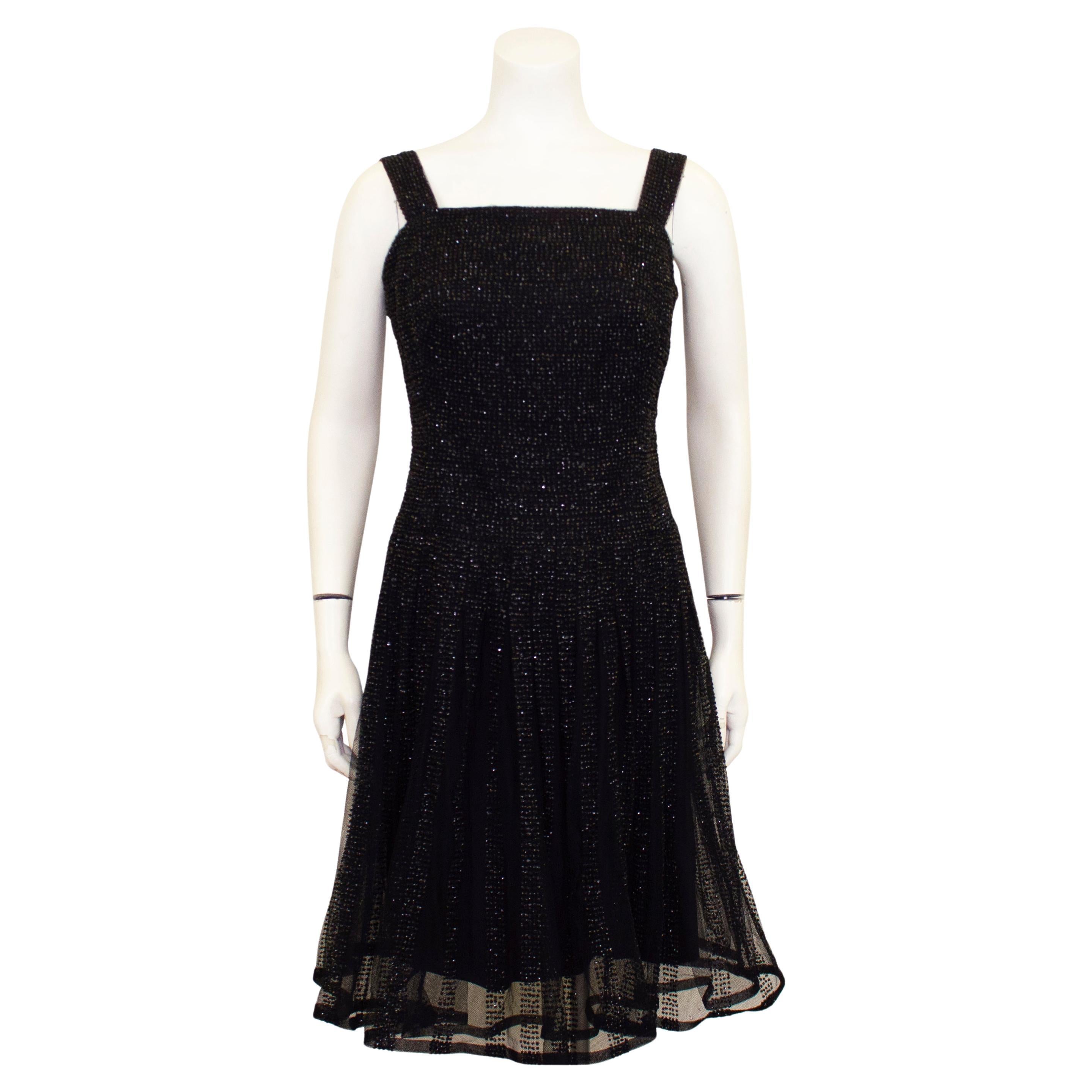 Nina Ricci Demi Couture Schwarzes Cocktailkleid mit Jet-Funkeln aus den frühen 1960er Jahren im Angebot