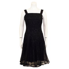 Early 1960's Nina Ricci Demi Couture Black Cocktail Dress with Jet Sparkles