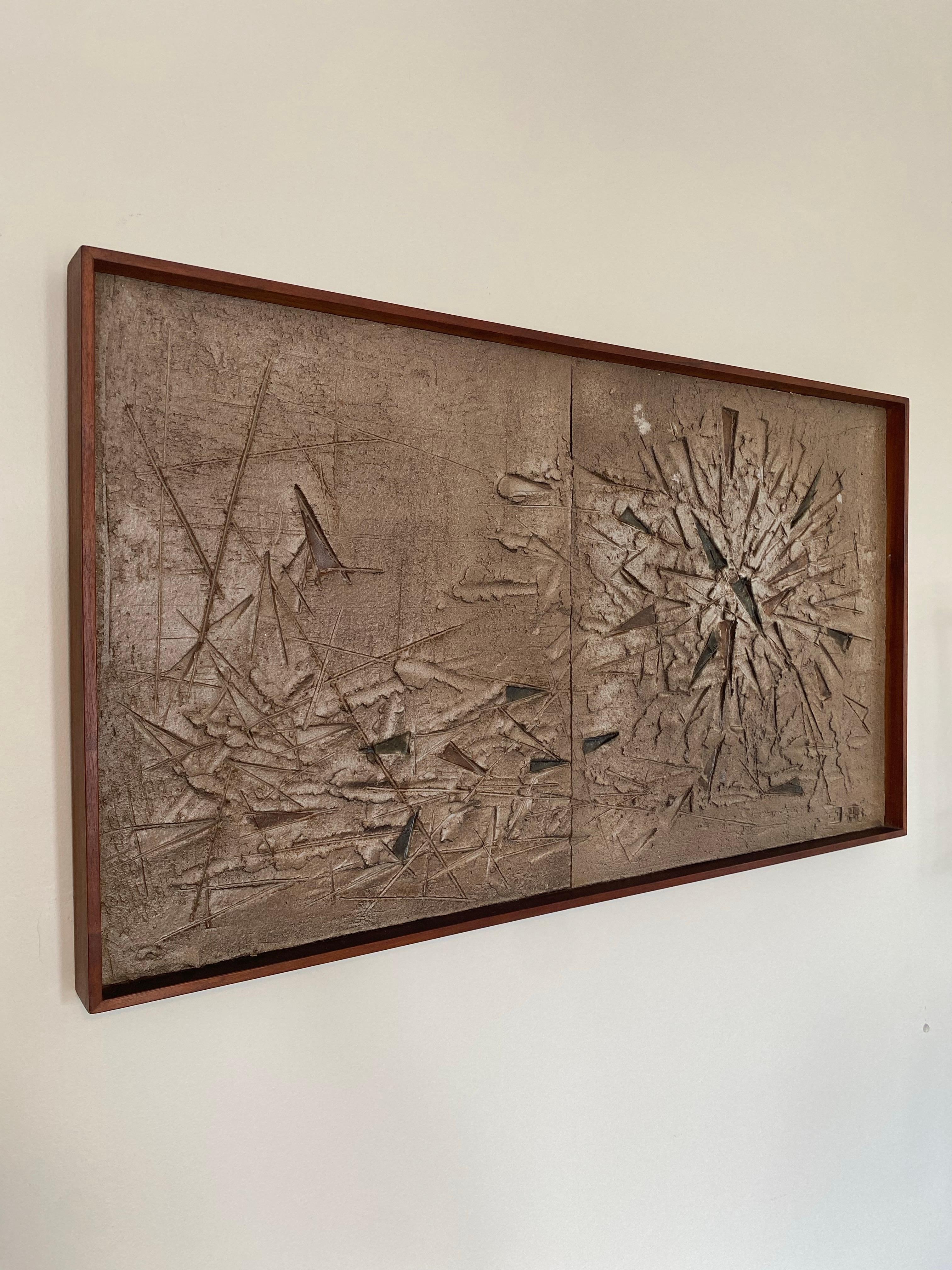 Mid-Century Modern Early 1960s Teruo Hara Stoneware Wall Sculpture for Design Technics For Sale