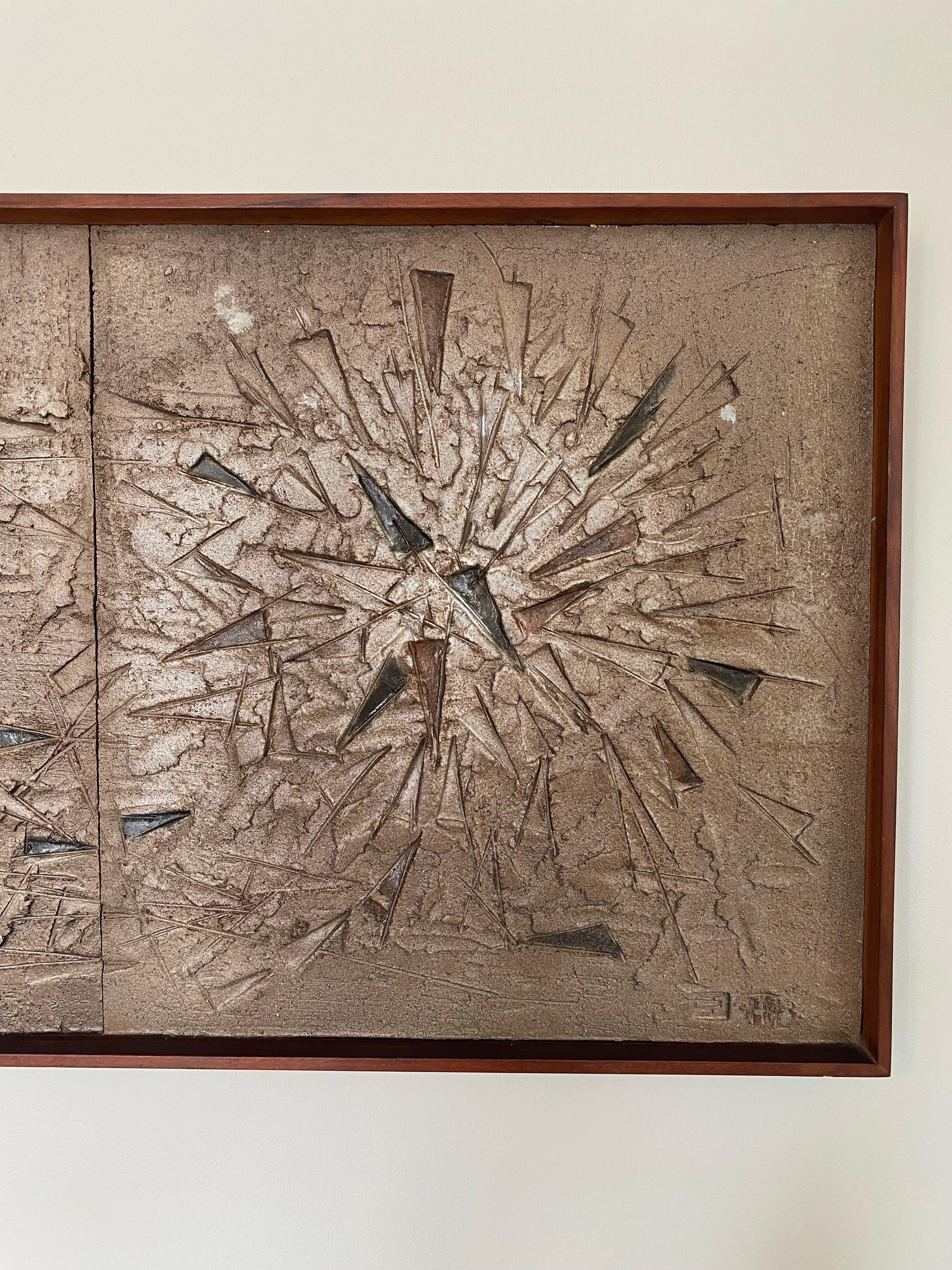 North American Early 1960s Teruo Hara Stoneware Wall Sculpture for Design Technics For Sale