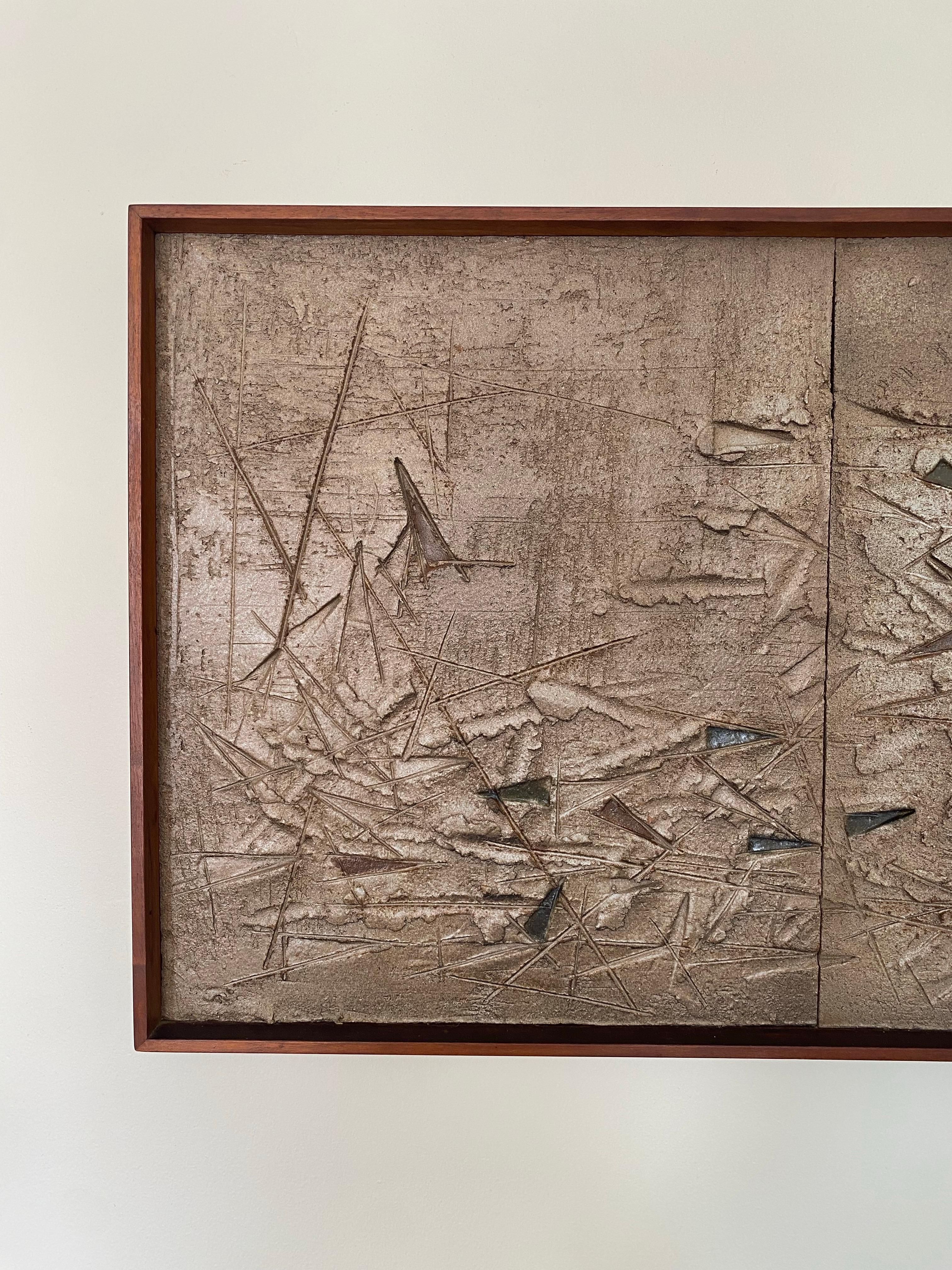 Carved Early 1960s Teruo Hara Stoneware Wall Sculpture for Design Technics For Sale