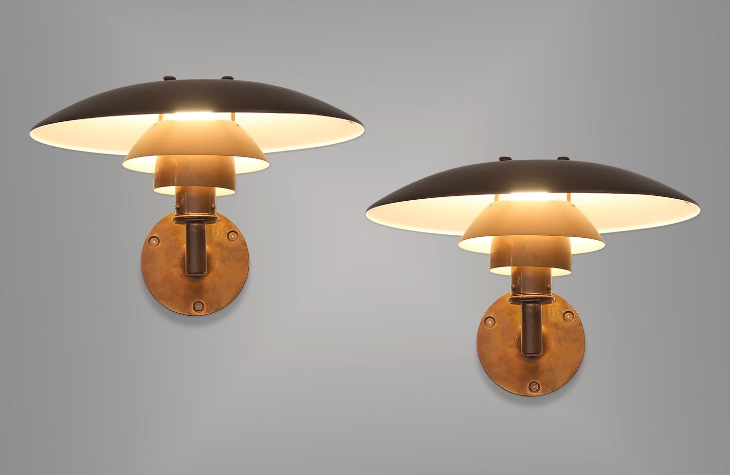 Mid-Century Modern Early 1967 Poul Henningsen 4.5/3 Copper Sconces for Louis Poulsen