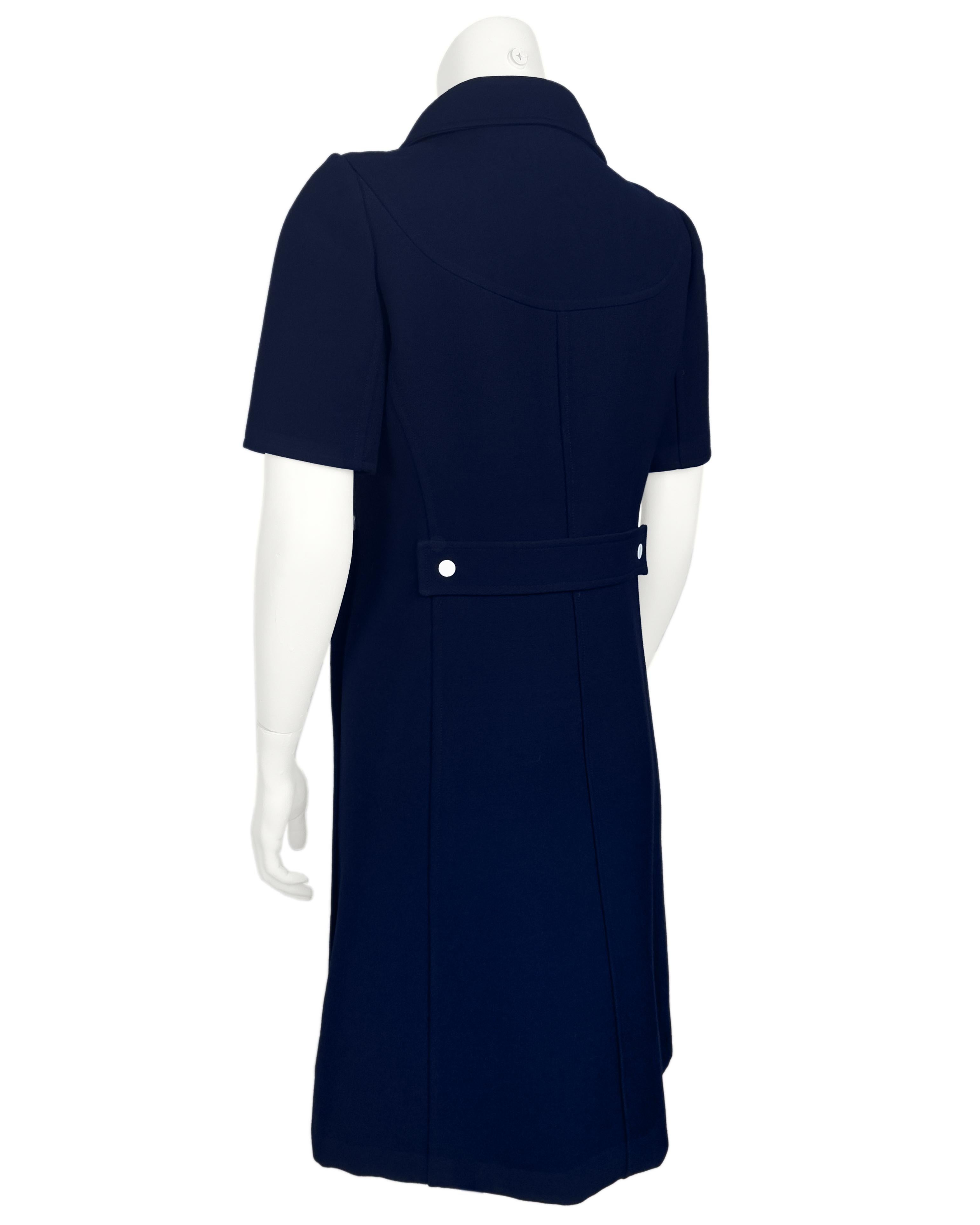 Black Early 1970s Courrèges Haute Couture Navy Blue Asymmetrical Zip Dress
