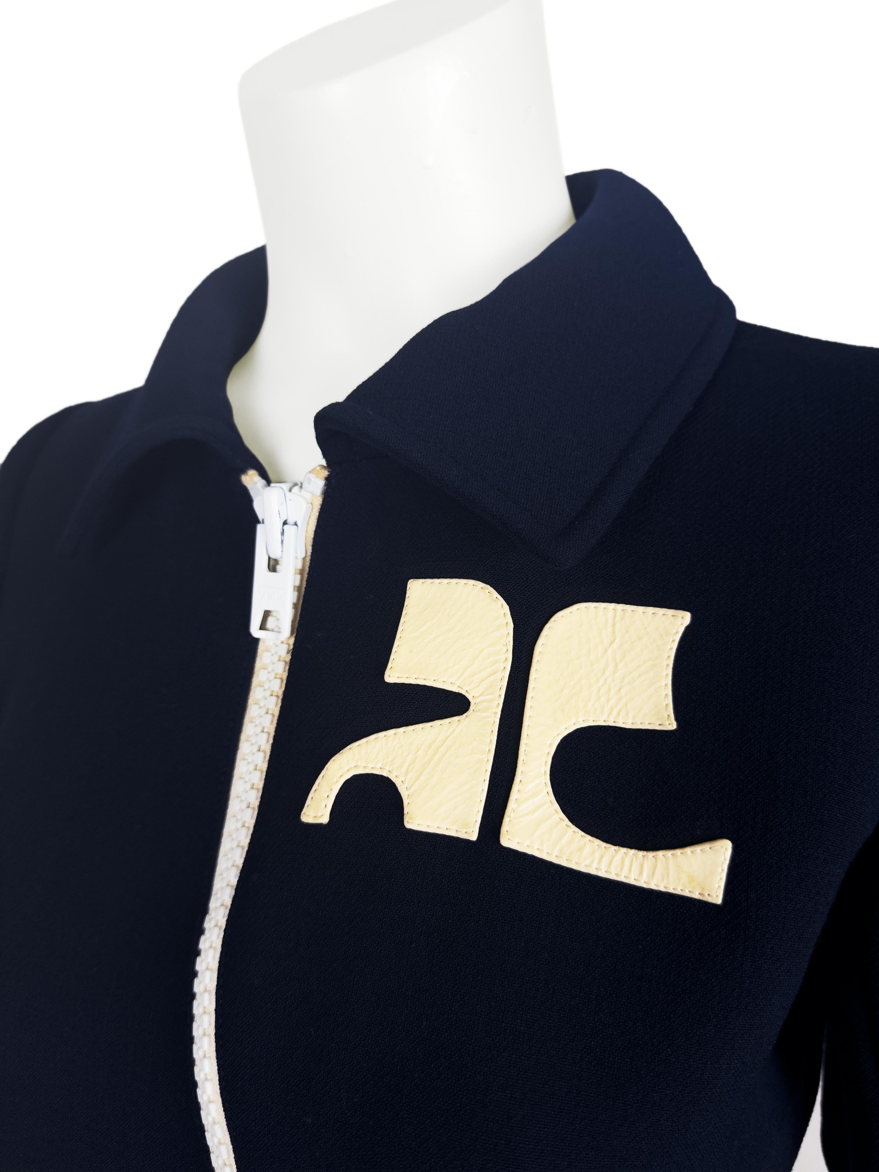 Early 1970s Courrèges Haute Couture Navy Blue Asymmetrical Zip Dress In Good Condition In Toronto, Ontario