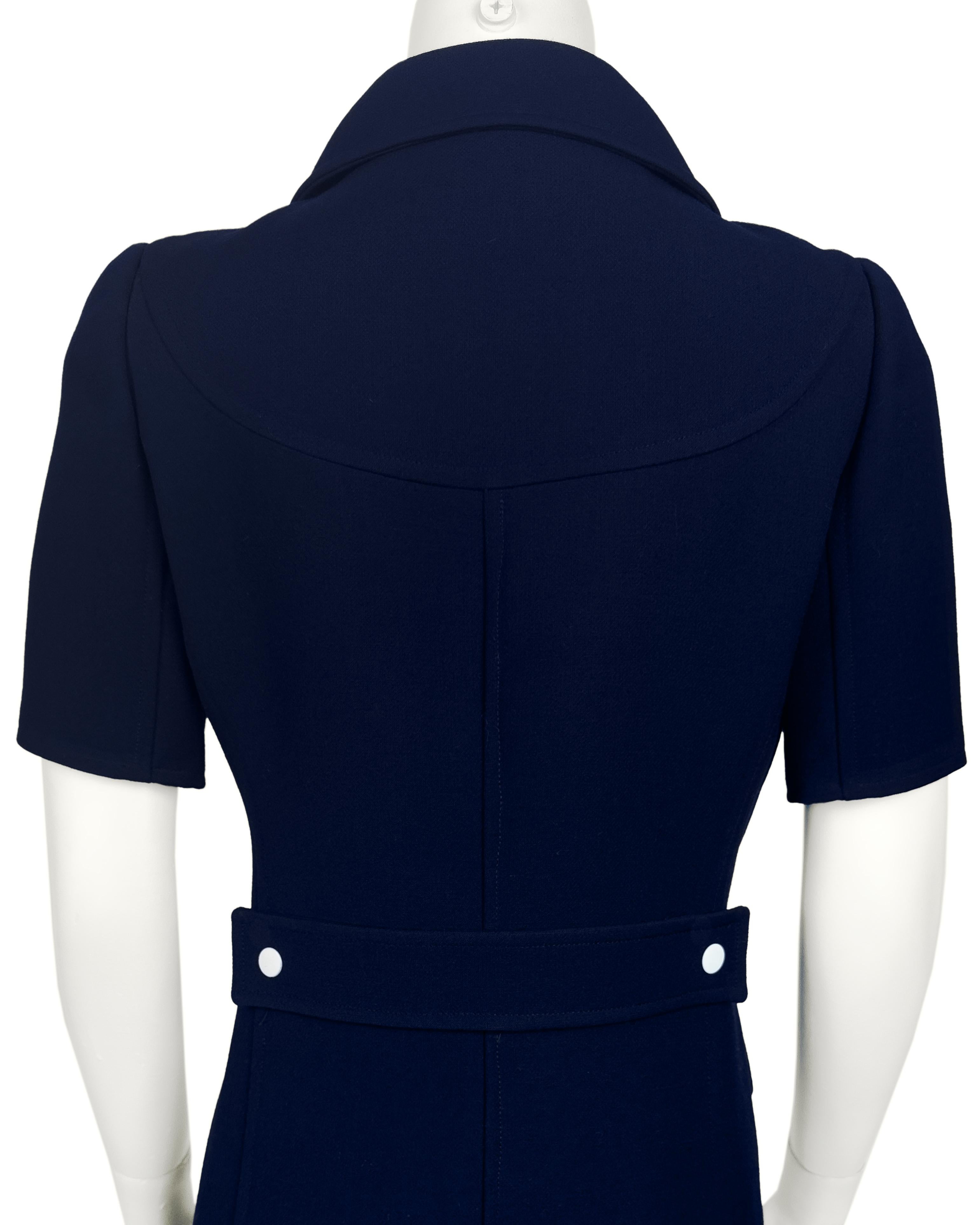 Early 1970s Courrèges Haute Couture Navy Blue Asymmetrical Zip Dress 1