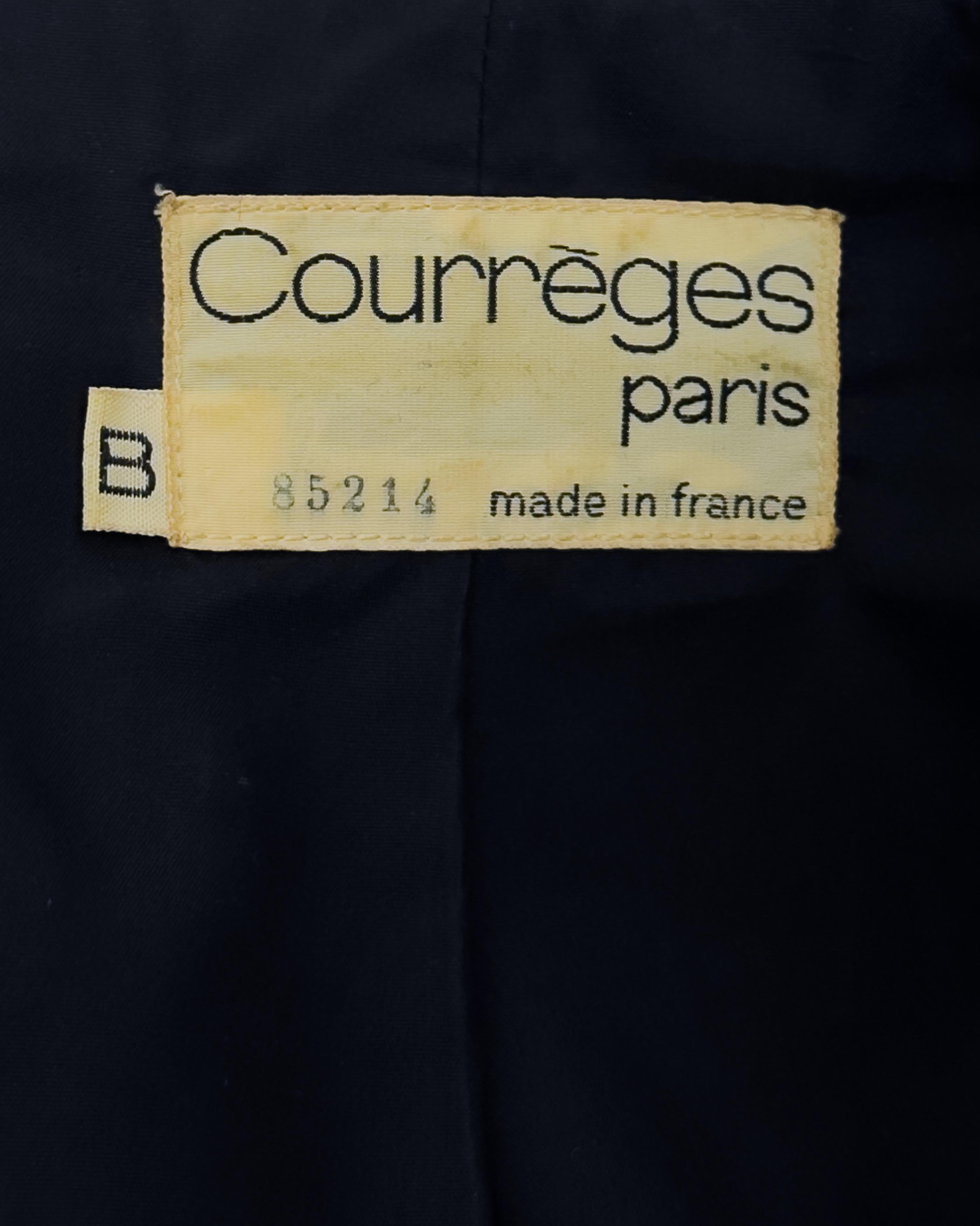 Early 1970s Courrèges Haute Couture Navy Blue Asymmetrical Zip Dress 3