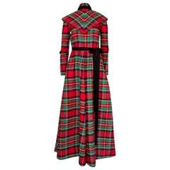 Vintage Early 1970s Geoffrey Beene Boutique Red Plaid Holiday Silk Taffeta Dress