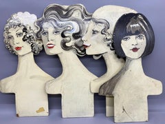 Early 1970s Hand Painted Retail Fashion Display Female Head Cutouts, Seven