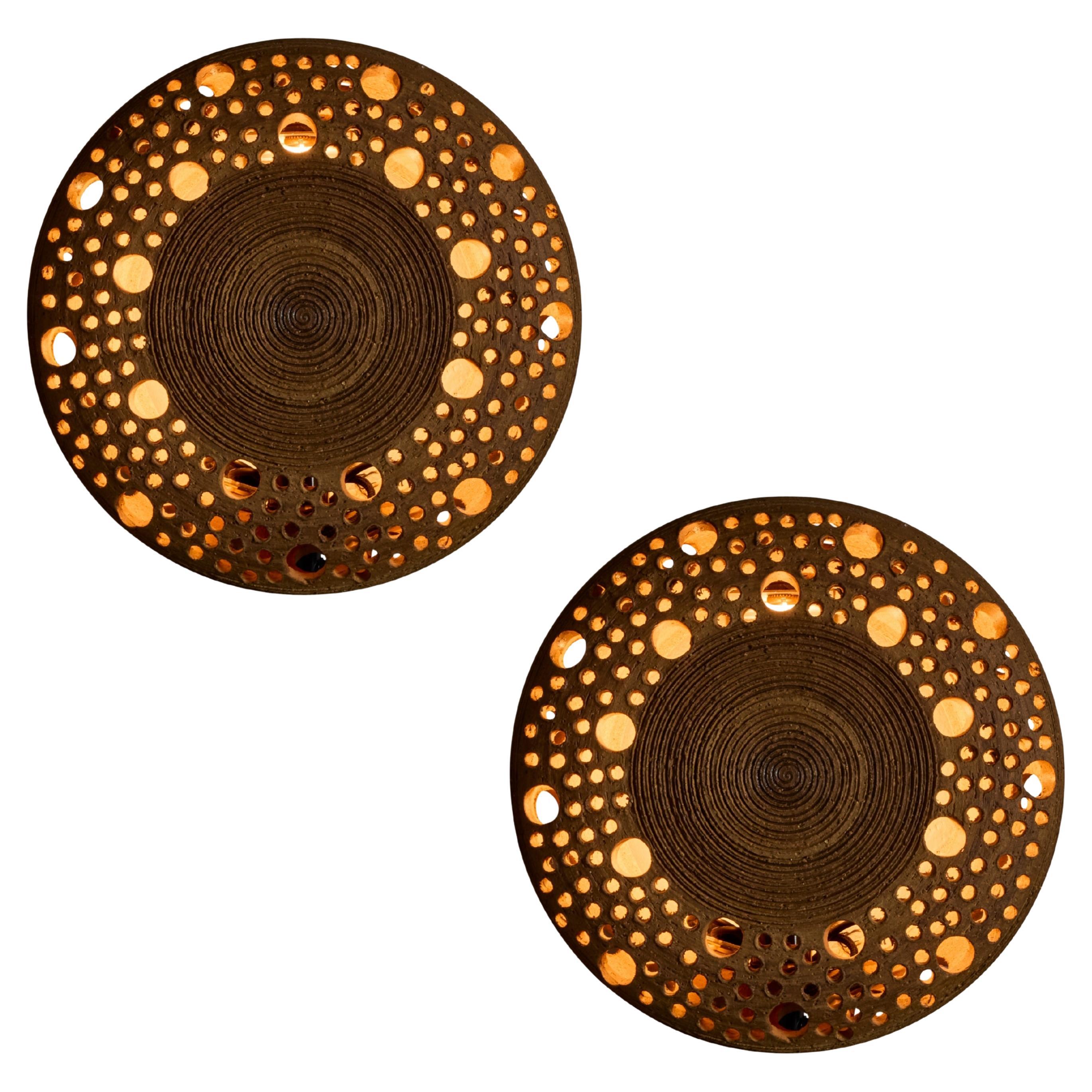 Early 1970s Per Bovin Hand Thrown Perforated Earthenware Plug-in Wall Lamp For Sale