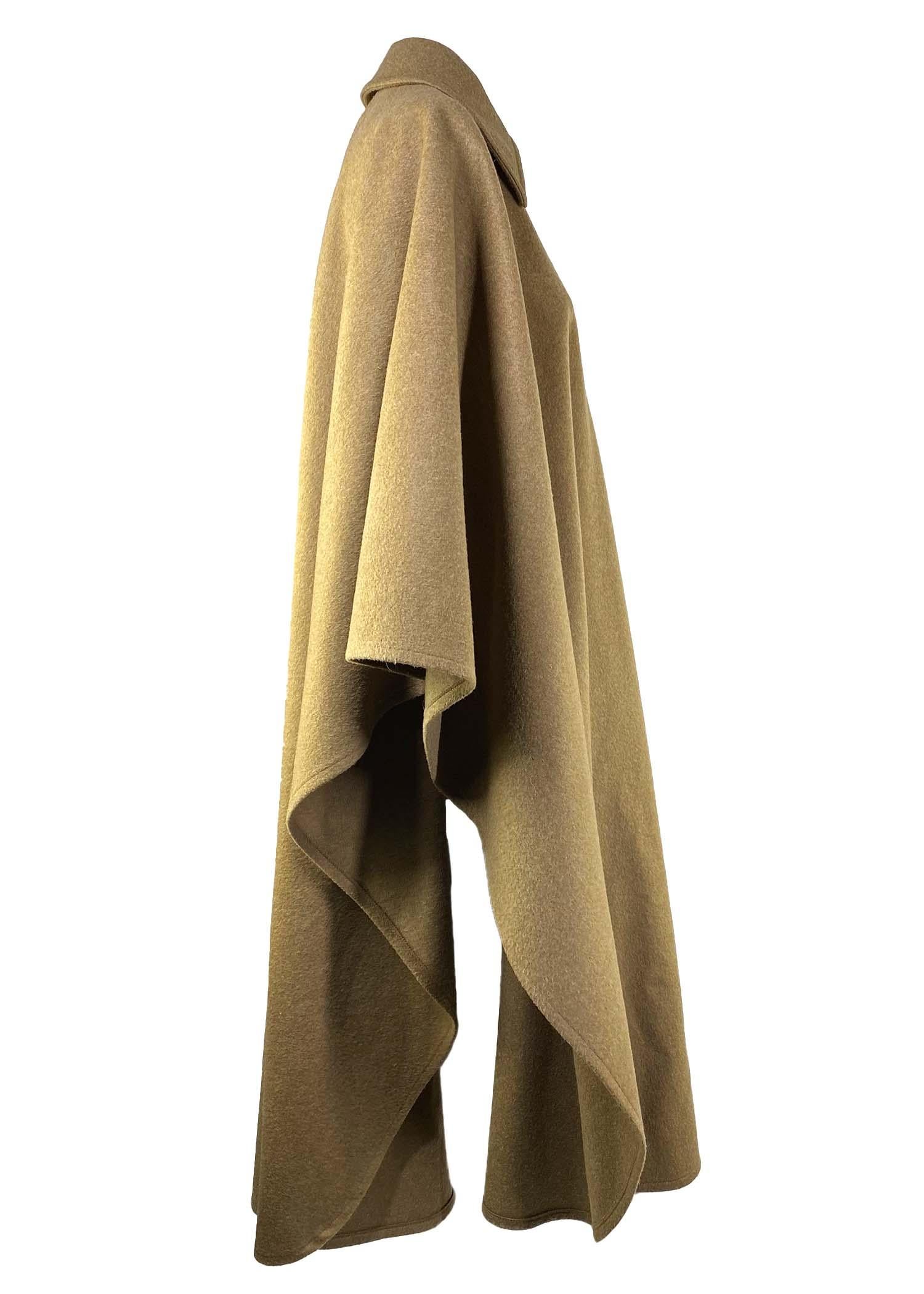 Brown Early 1970s Saint Laurent Rive Gauche Camel Wool Button Up Collared Cloak Poncho