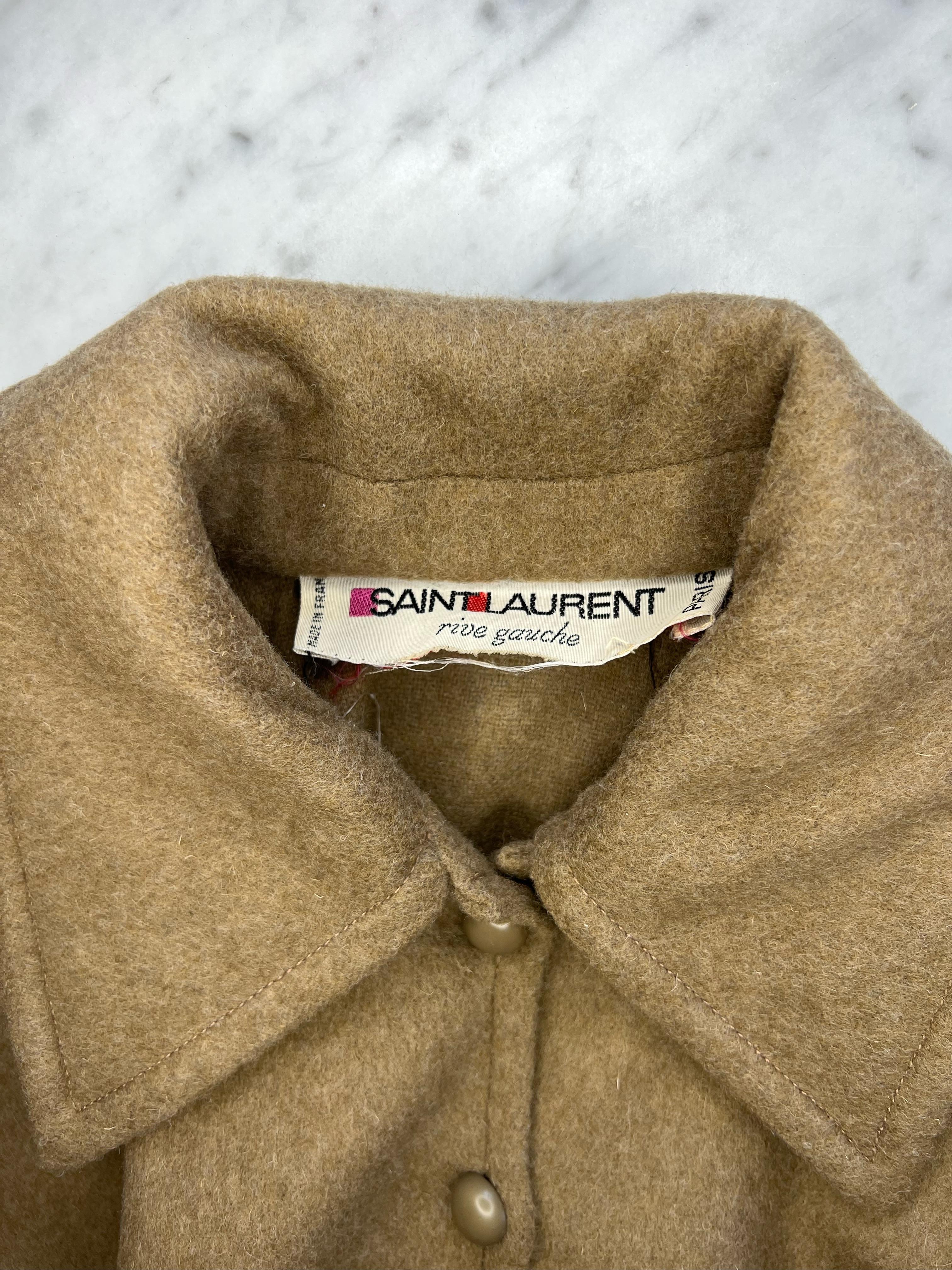 Early 1970s Saint Laurent Rive Gauche Camel Wool Button Up Collared Cloak Poncho In Good Condition In West Hollywood, CA