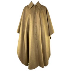 Vintage Early 1970s Saint Laurent Rive Gauche Camel Wool Button Up Collared Cloak Poncho