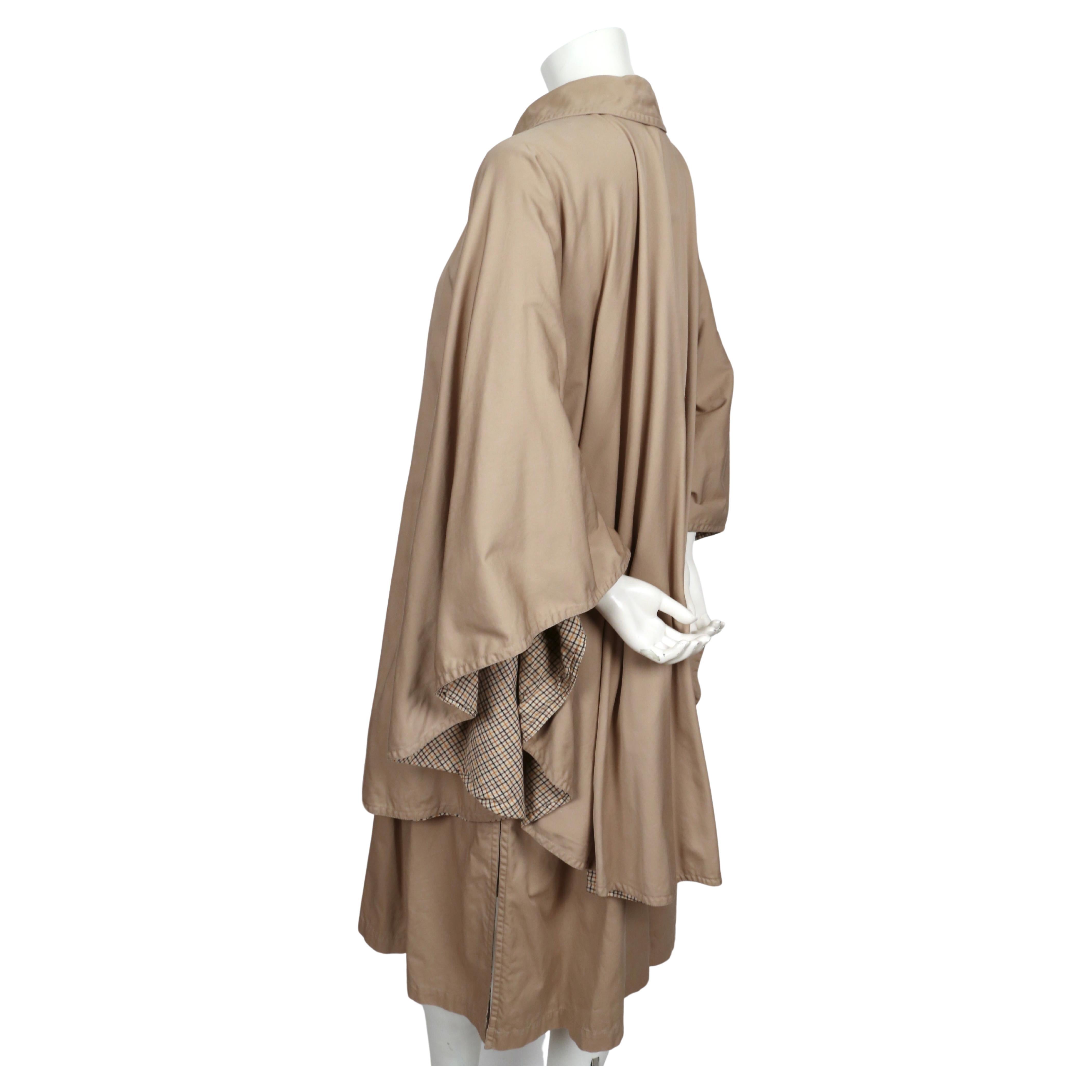 Women's or Men's early 1970's YVES SAINT LAURENT khaki cotton poplin trench coat with cape For Sale