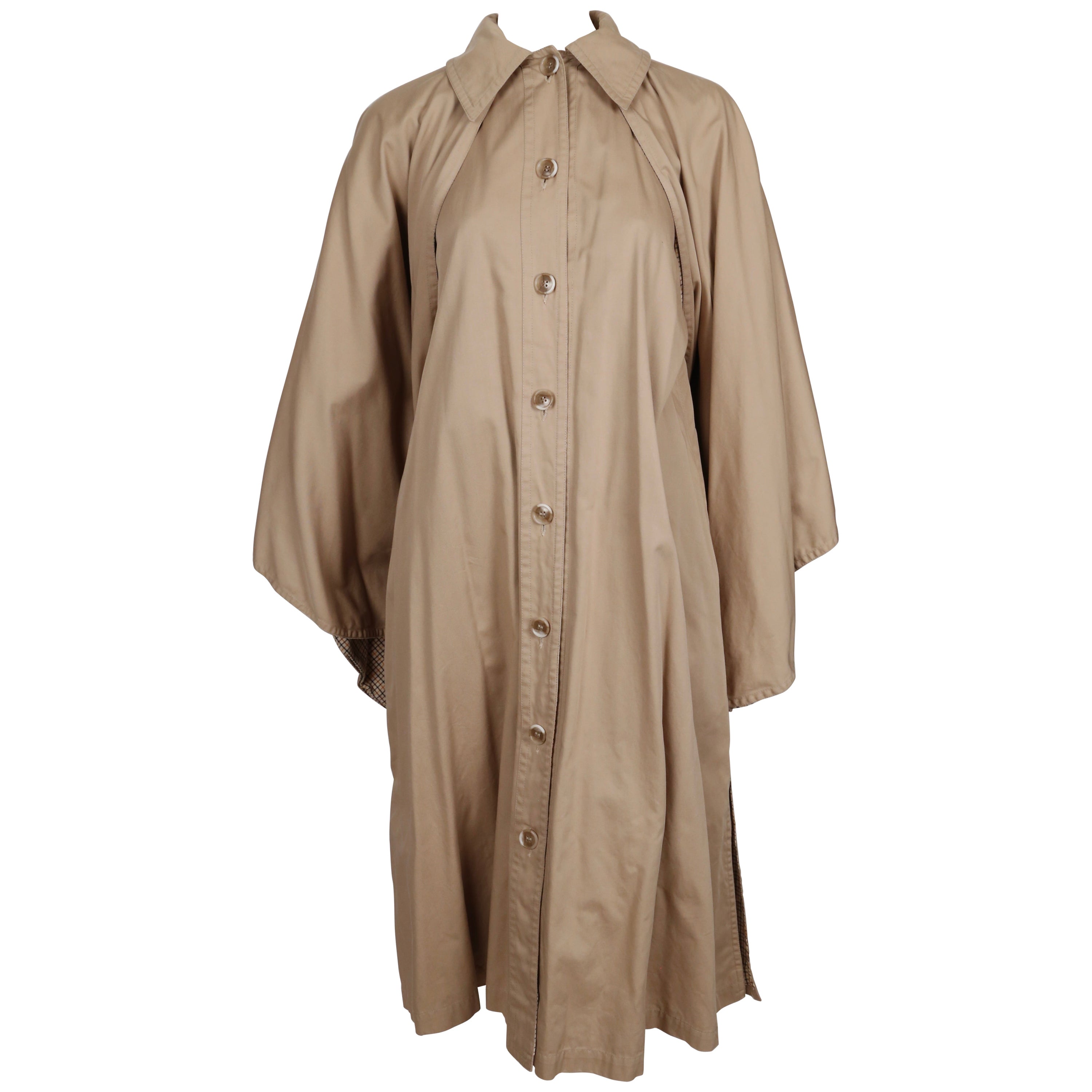 early 1970's YVES SAINT LAURENT khaki cotton poplin trench coat with cape For Sale