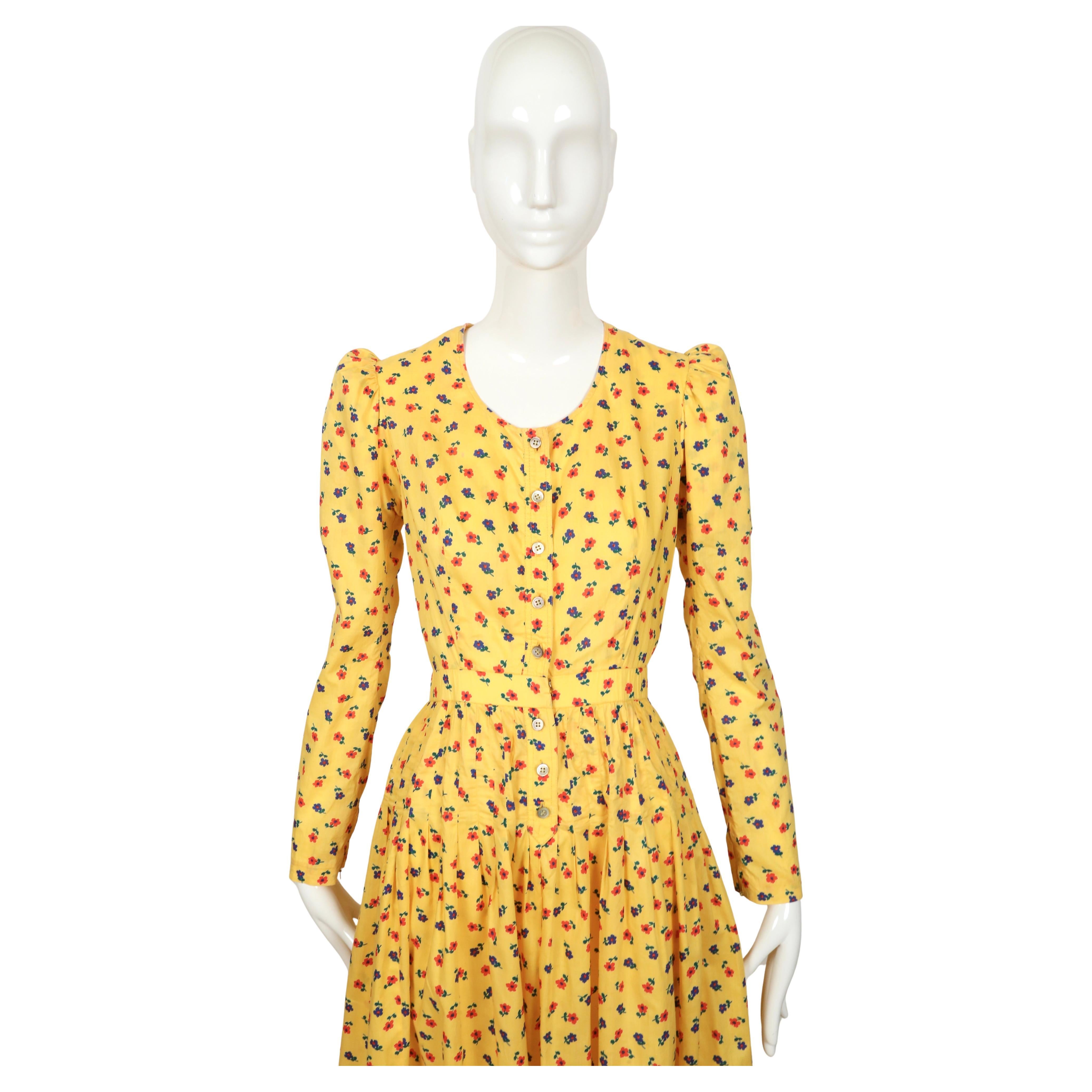 Jaune YVES SAINT LAURENT rive gauche robe jaune liberté imprimée florale, début des années 1970 en vente