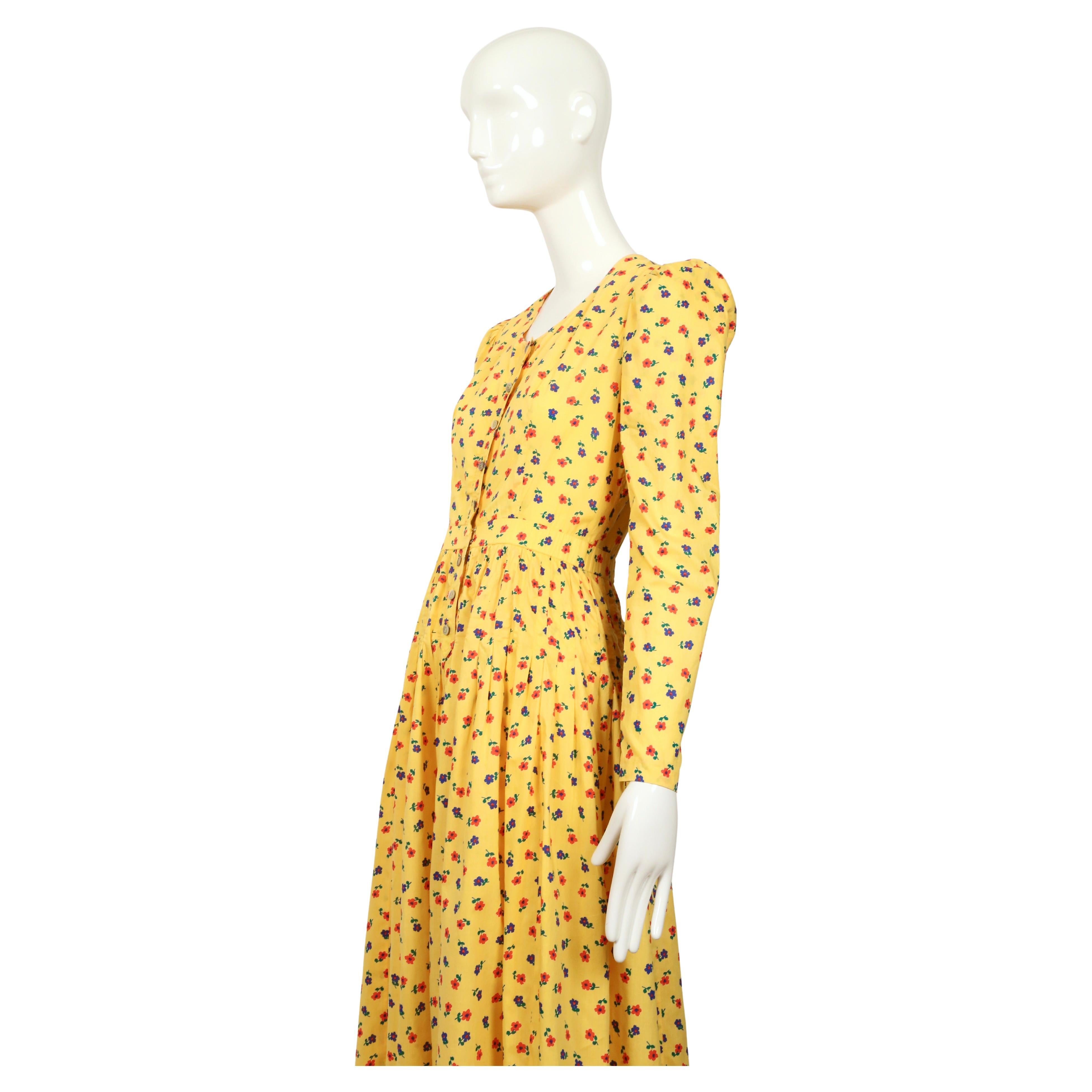 YVES SAINT LAURENT rive gauche robe jaune liberté imprimée florale, début des années 1970 en vente 4
