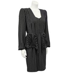 Early 1980 Andre Laug Silk Pinstriped Day Dress