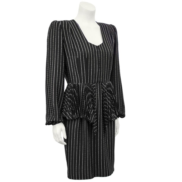 Early 1980 Andre Laug Silk Pinstriped Day Dress For Sale at 1stDibs