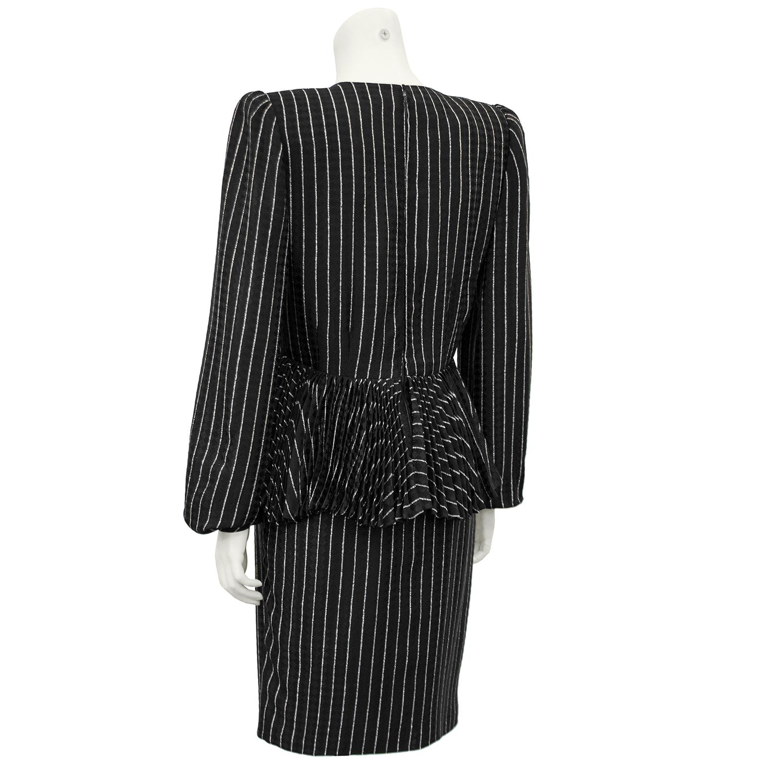 Black Early 1980 Andre Laug Silk Pinstriped Day Dress For Sale