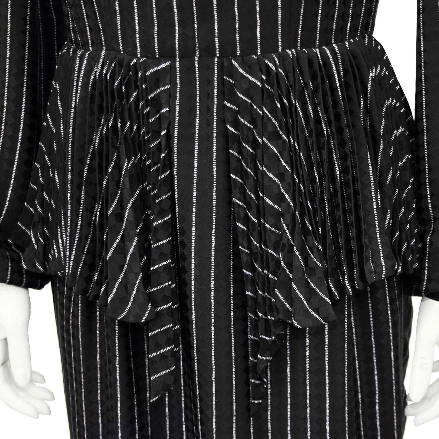 Early 1980 Andre Laug Silk Pinstriped Day Dress In Good Condition For Sale In Toronto, Ontario