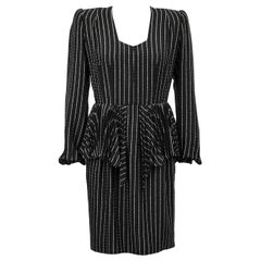 Early 1980 Andre Laug Silk Pinstriped Day Dress