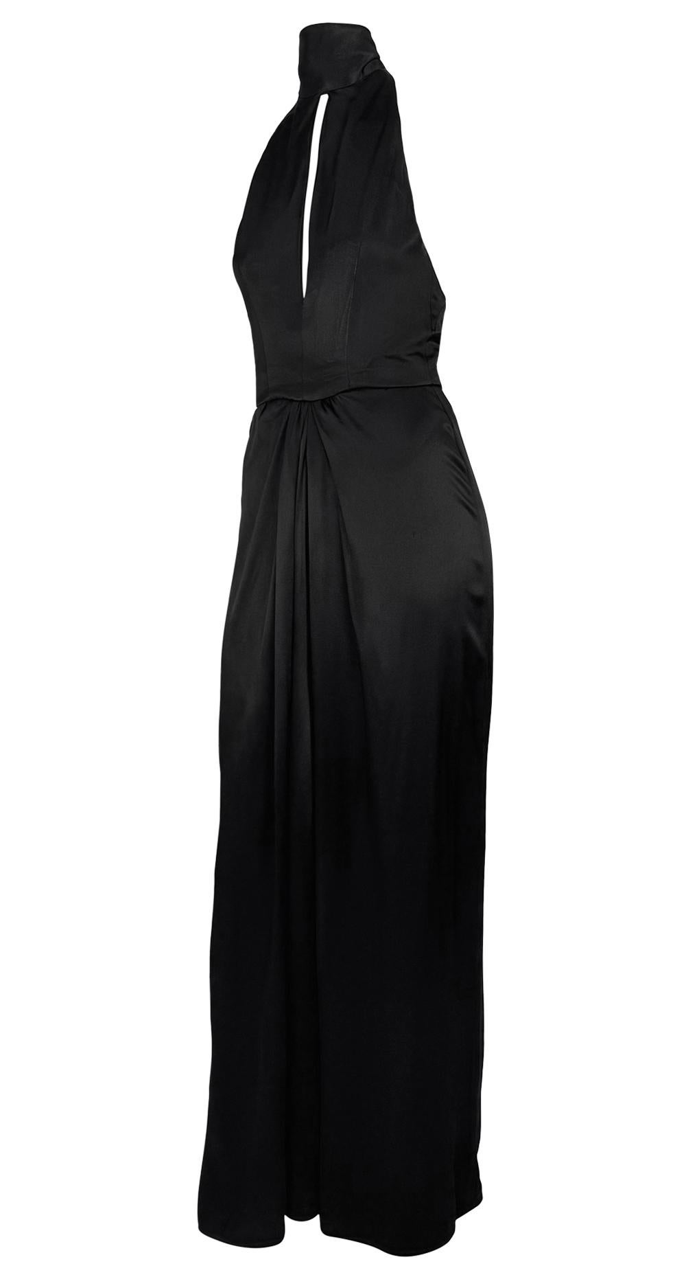 Early 1980s Bob Mackie Backless Halter Tie Black Satin Evening Gown In Excellent Condition For Sale In West Hollywood, CA