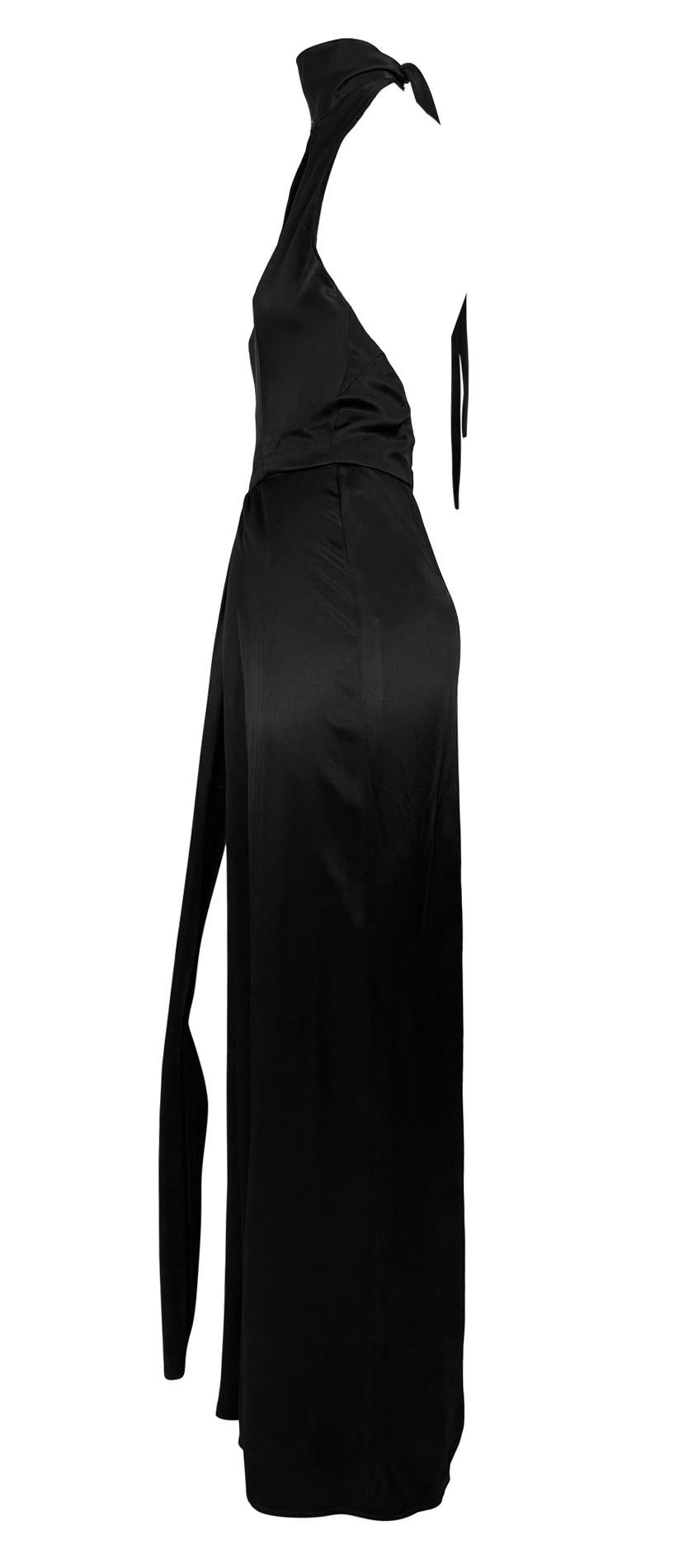 Women's Early 1980s Bob Mackie Backless Halter Tie Black Satin Evening Gown For Sale
