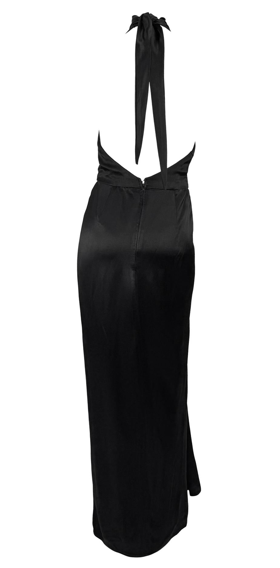 Early 1980s Bob Mackie Backless Halter Tie Black Satin Evening Gown For Sale 1