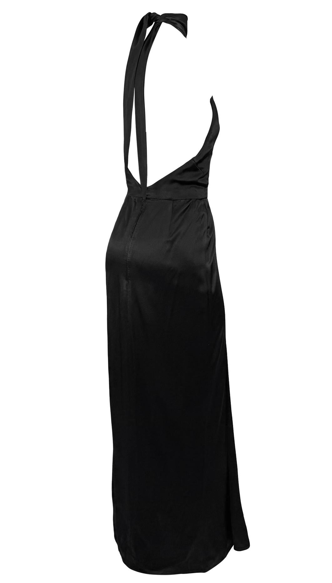 Early 1980s Bob Mackie Backless Halter Tie Black Satin Evening Gown For Sale 2