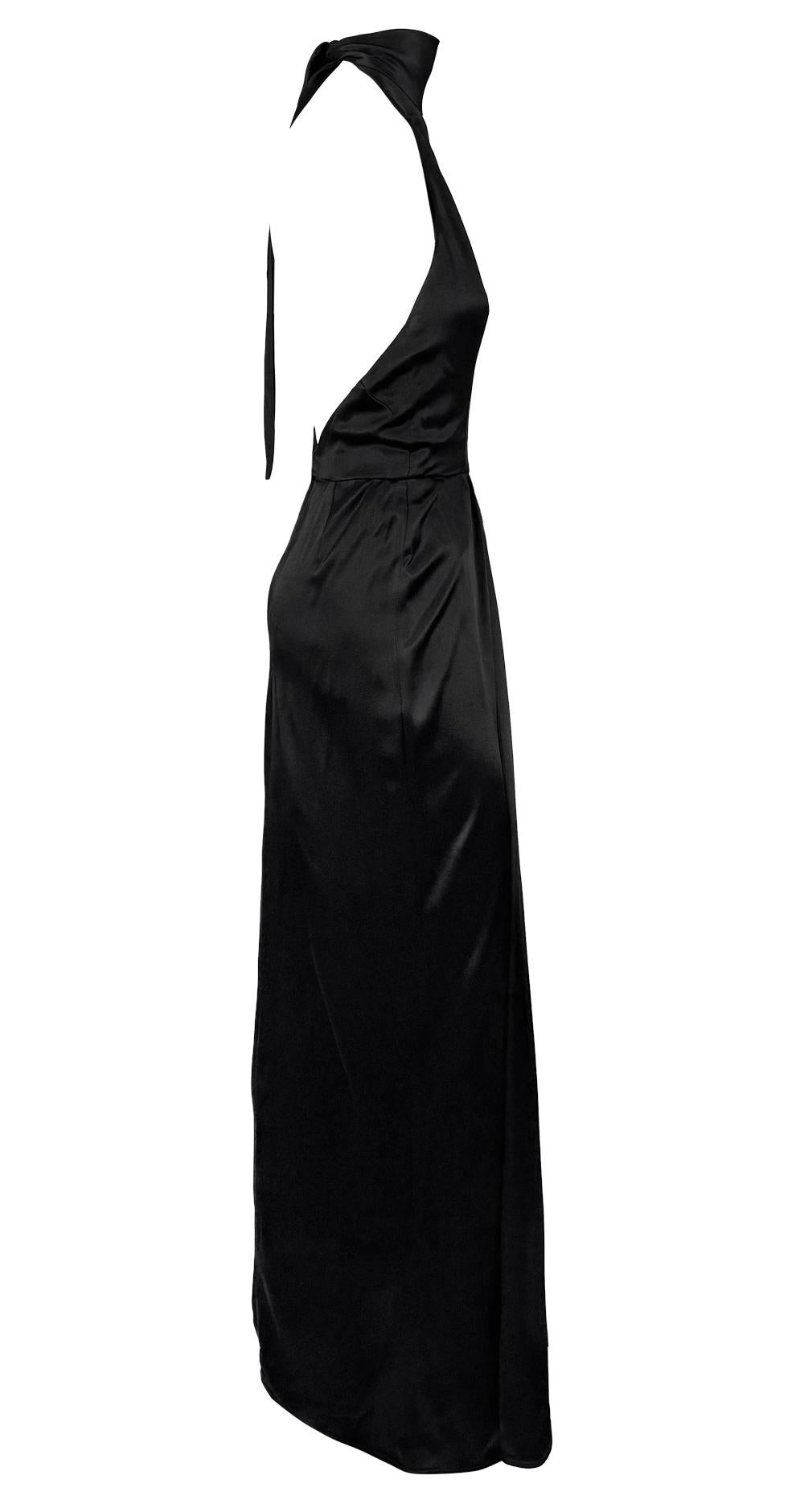 Early 1980s Bob Mackie Backless Halter Tie Black Satin Evening Gown For Sale 3