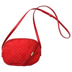 Vintage 1980s Bright Red Gucci Canvas and Leather Shoulder Crossbody Bag