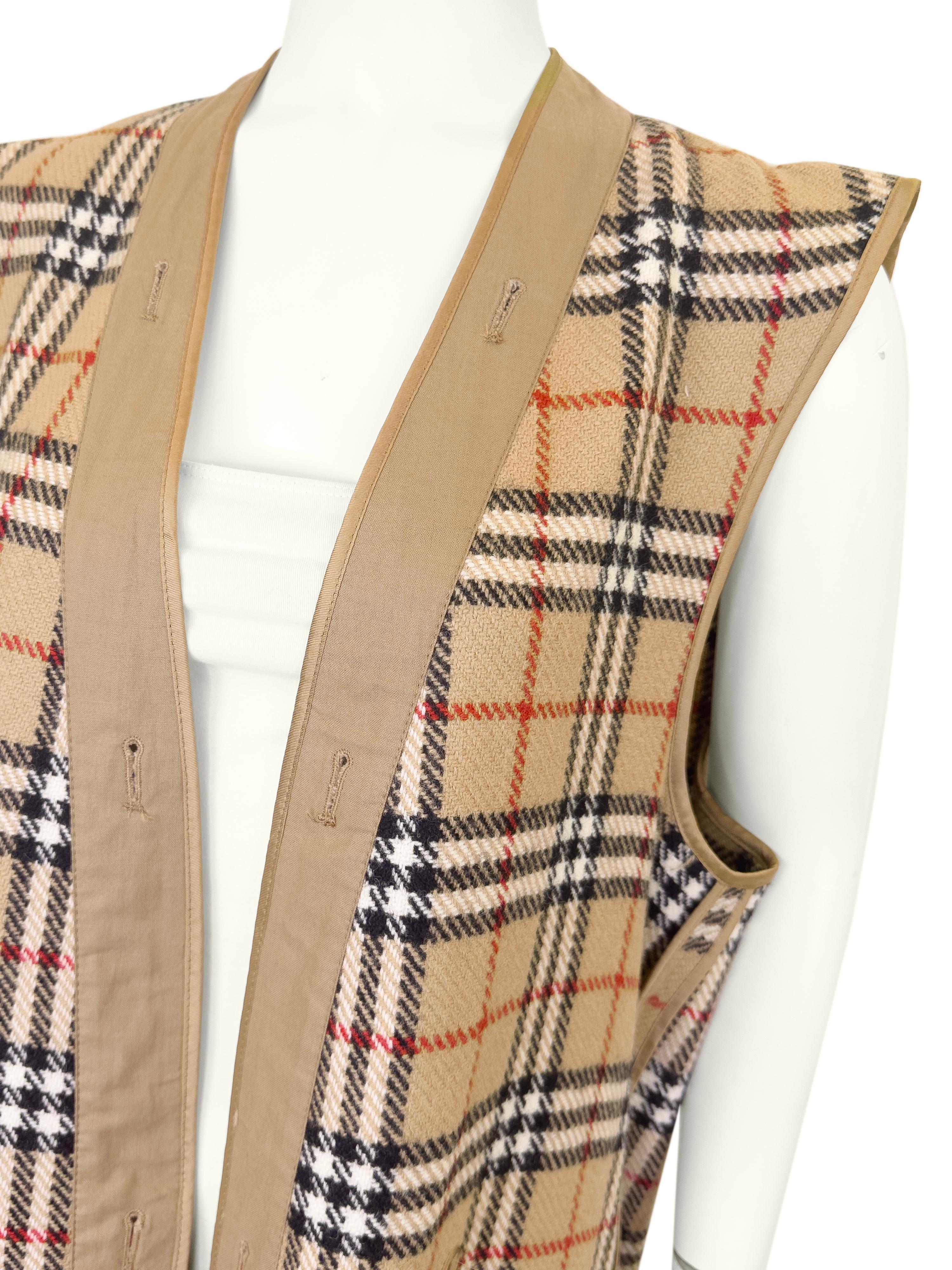Early 1980s Burberrys Tartan Wool Long Liner Vest In Good Condition For Sale In Toronto, Ontario