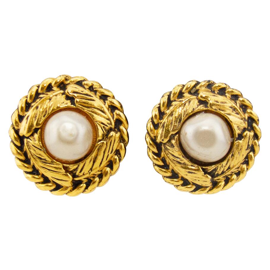 Early 1980s Chanel Clip On Earrings with Pearl Centers For Sale