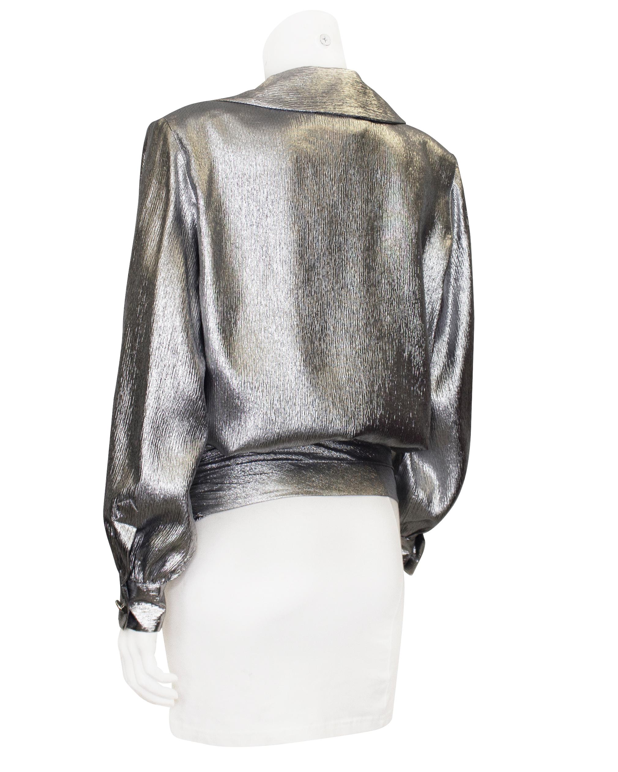 Early 1980's Collection Saint Laurent Rive Gauche Silver Lame Shirt & Cummerbund In Good Condition For Sale In Toronto, Ontario
