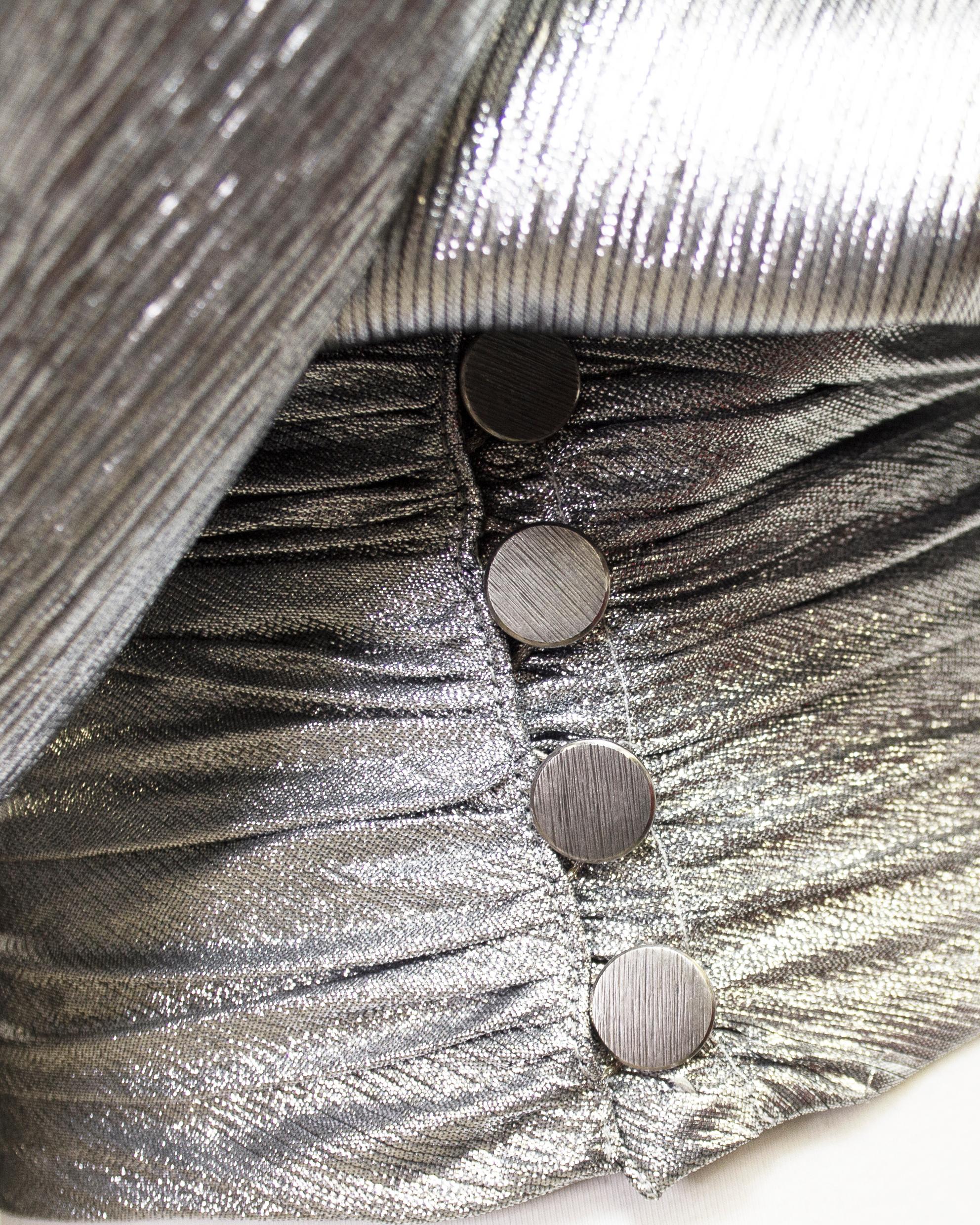 Early 1980's Collection Saint Laurent Rive Gauche Silver Lame Shirt & Cummerbund For Sale 2