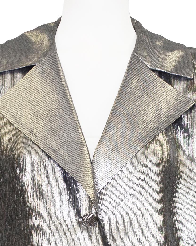 Women's or Men's Early 1980's Collection Saint Laurent Rive Gauche Silver Lame Shirt & Cummerbund For Sale