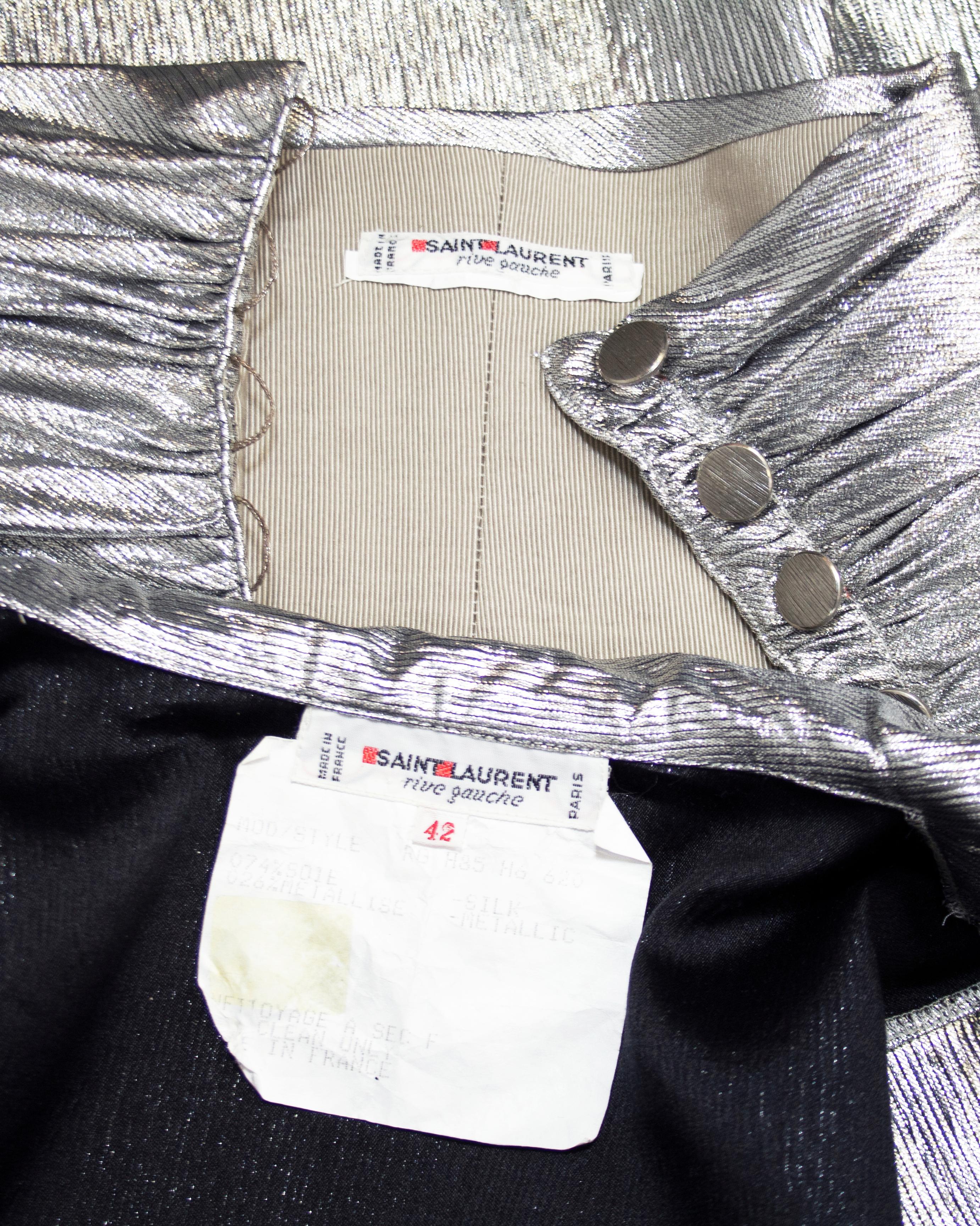 Early 1980's Collection Saint Laurent Rive Gauche Silver Lame Shirt & Cummerbund For Sale 3