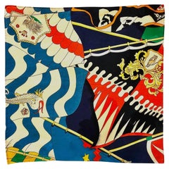 Early 1980s Gucci Military Emblem Print Cotton Handkerchief