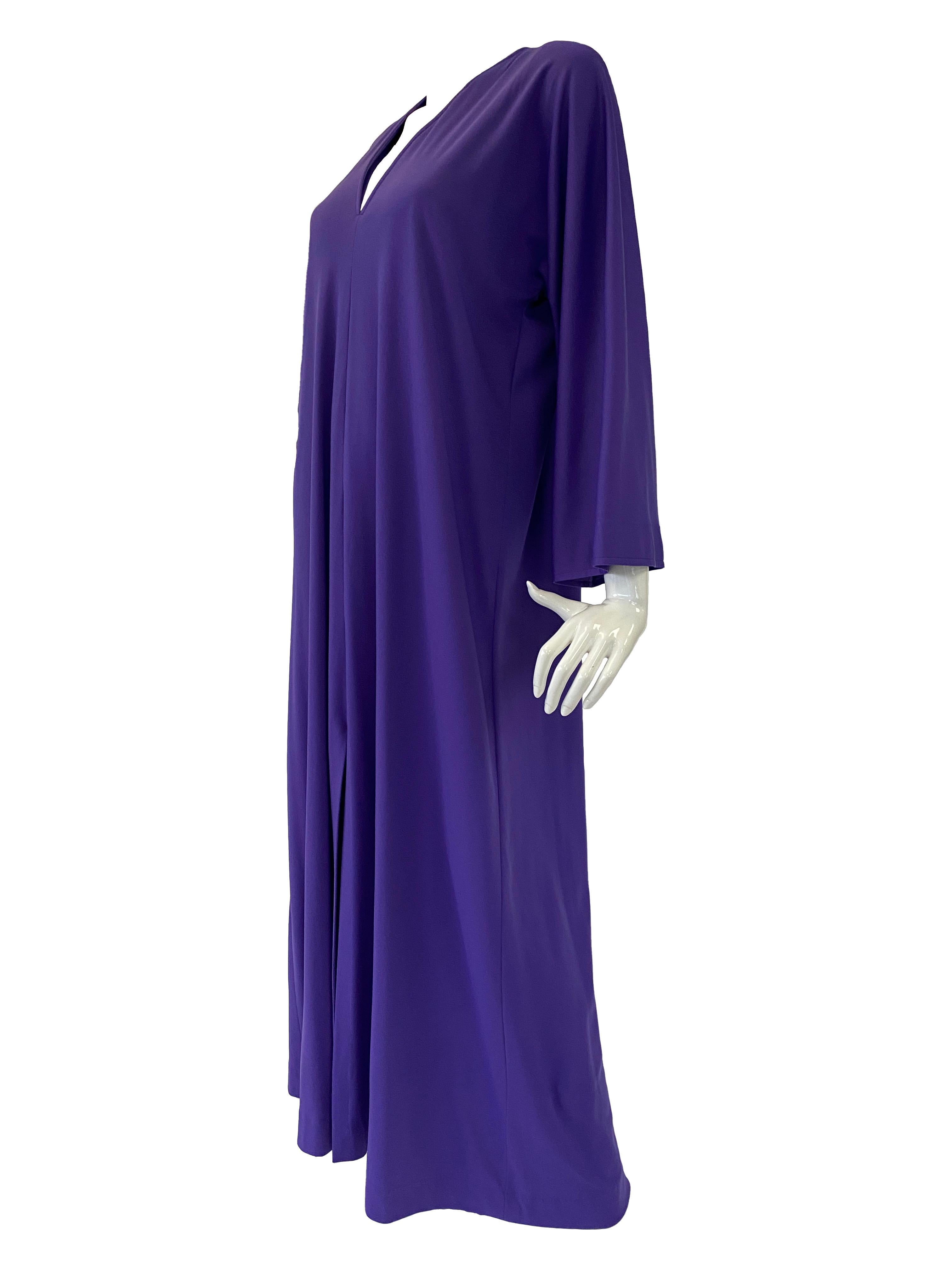 Early 1980’s Halston IV Purple Jersey Knit Caftan  In Fair Condition For Sale In Houston, TX