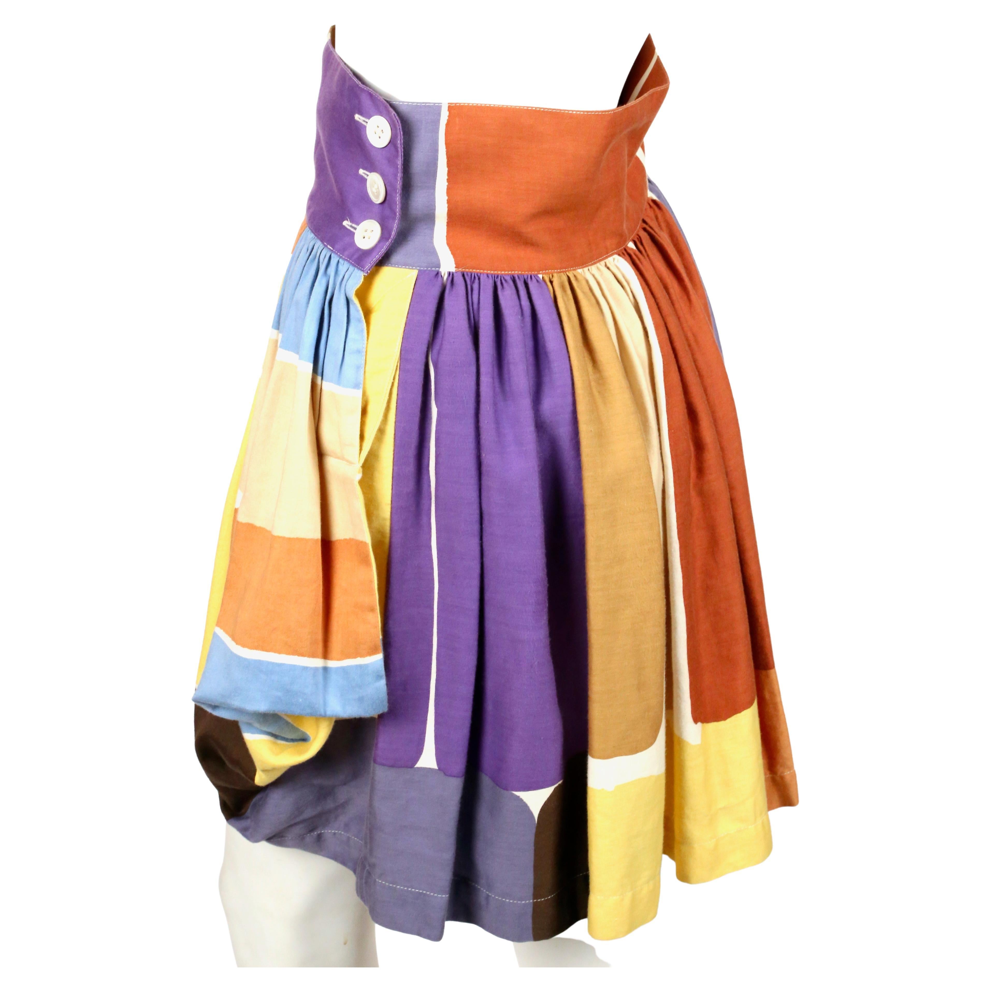 falda con estampado de bloques de principios de los 80 ISSEY MIYAKE con volante asimétrico Naranja en venta