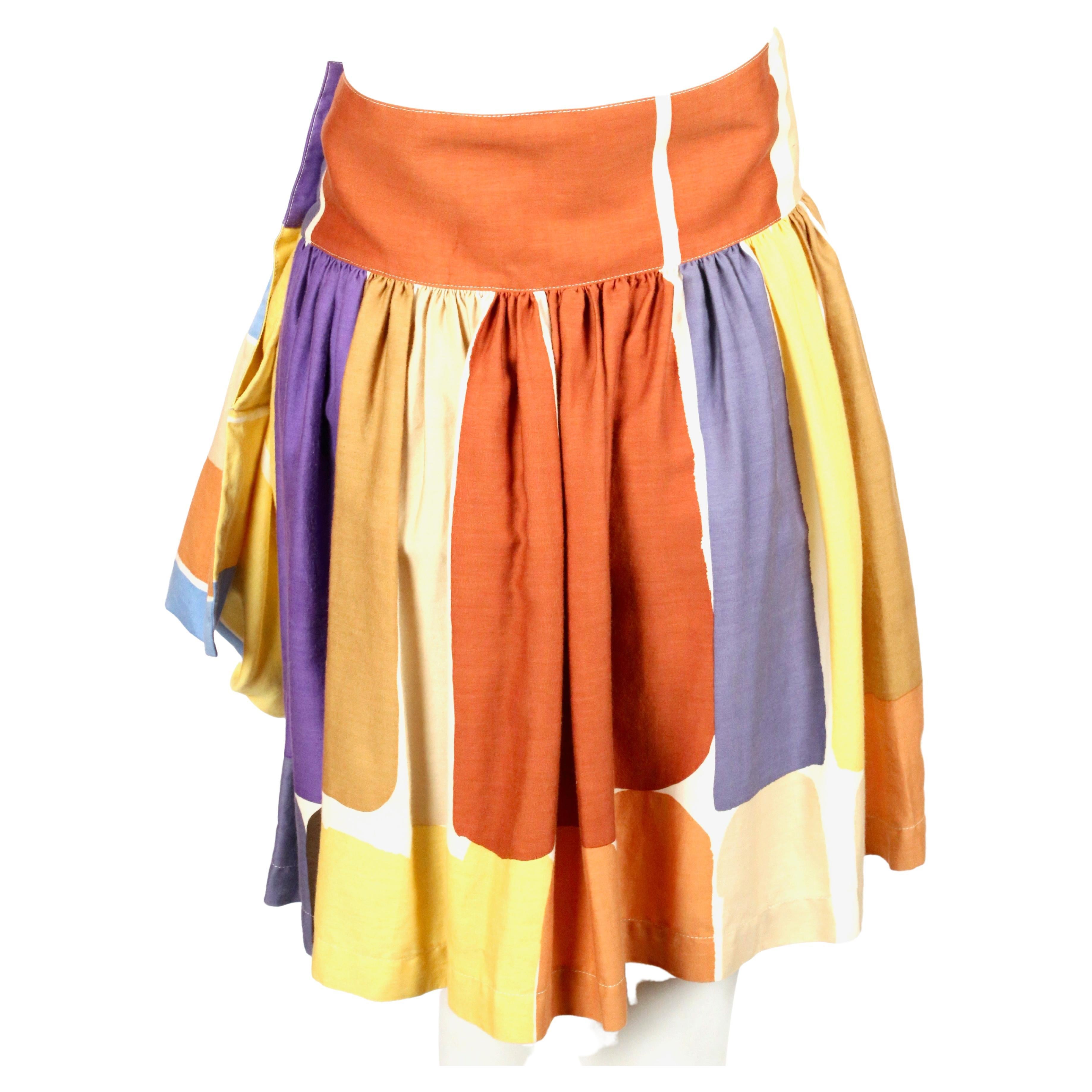 falda con estampado de bloques de principios de los 80 ISSEY MIYAKE con volante asimétrico en Bueno estado para la venta en San Fransisco, CA