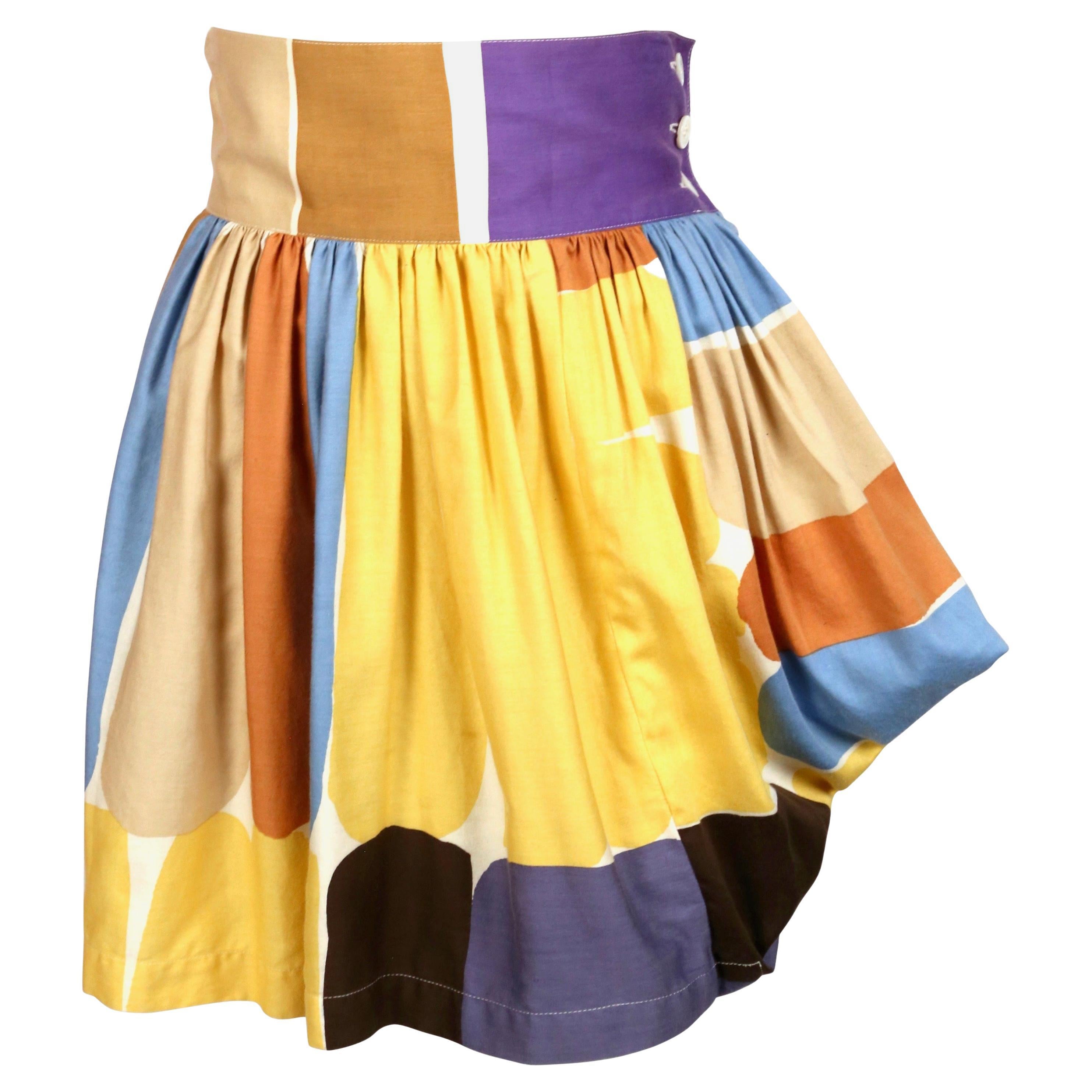 early 1980's ISSEY MIYAKE block printed skirt with asymmetrical flounce