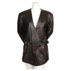 1985 ISSEY MIYAKE dark brown textured leather RUNWAY jacket