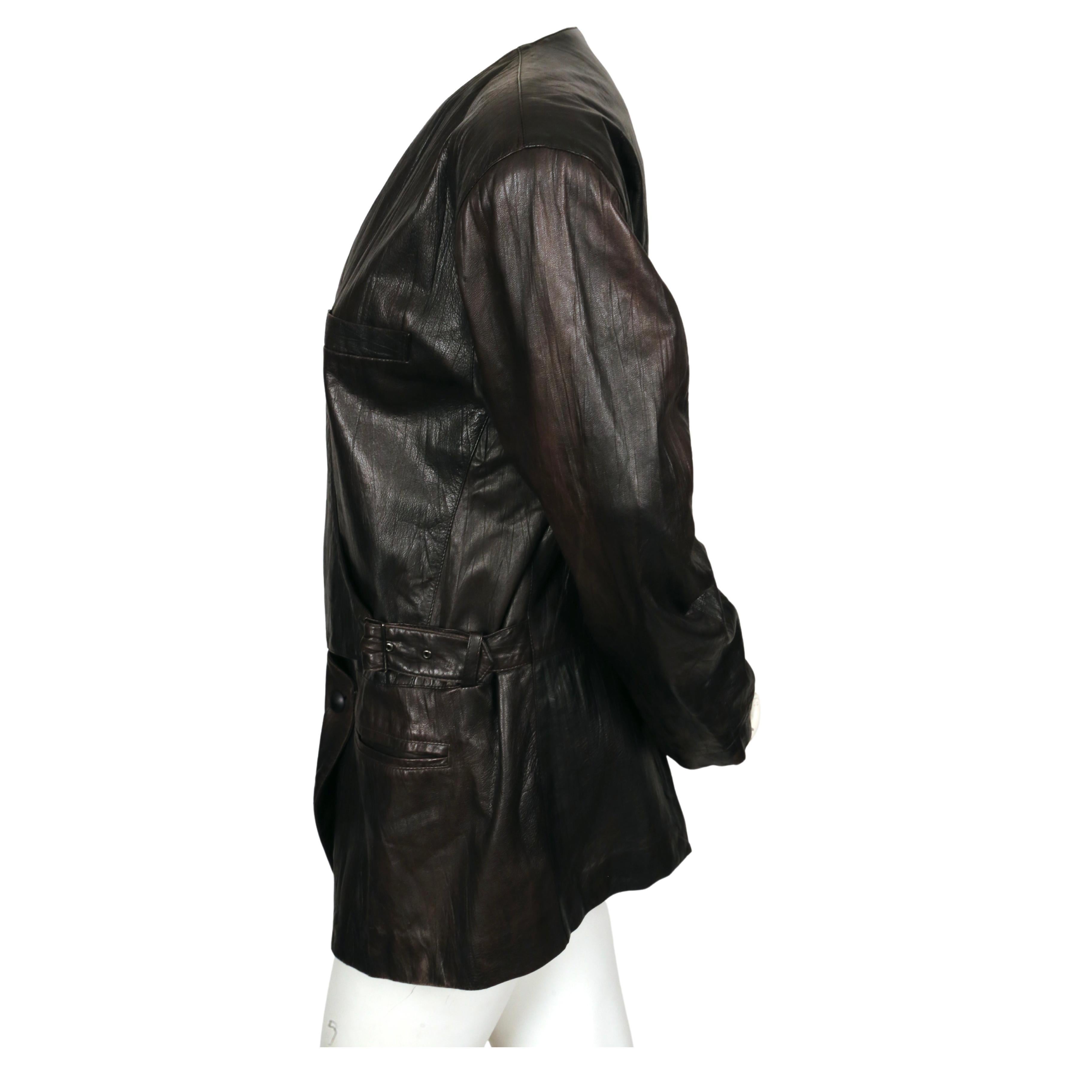 early 1980's Issey Miyake dark brown textured leather jacket  In Good Condition For Sale In San Fransisco, CA