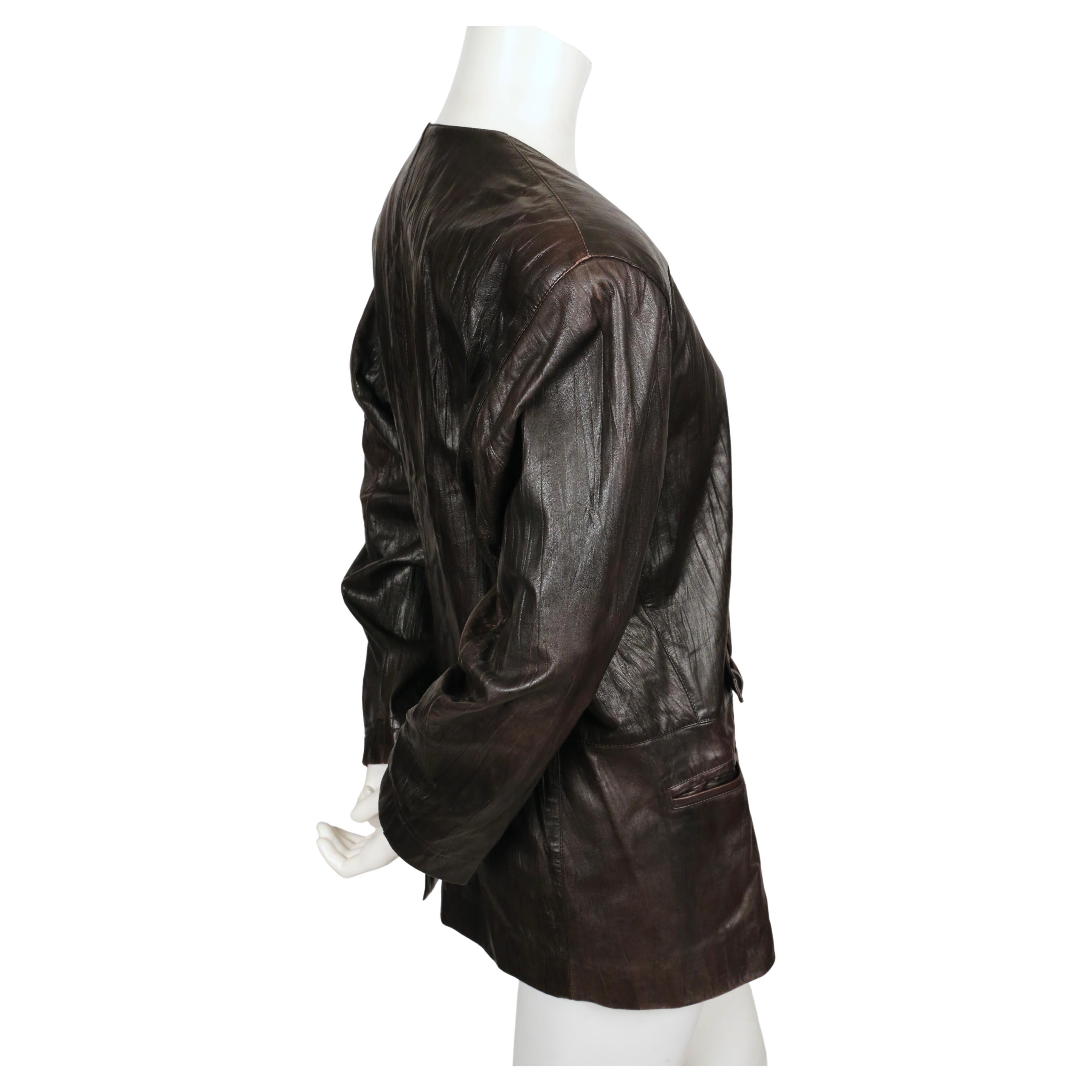 Women's or Men's early 1980's Issey Miyake dark brown textured leather jacket  For Sale
