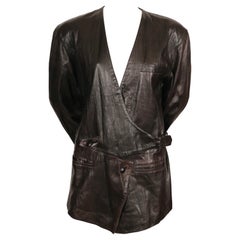 Vintage early 1980's Issey Miyake dark brown textured leather jacket 