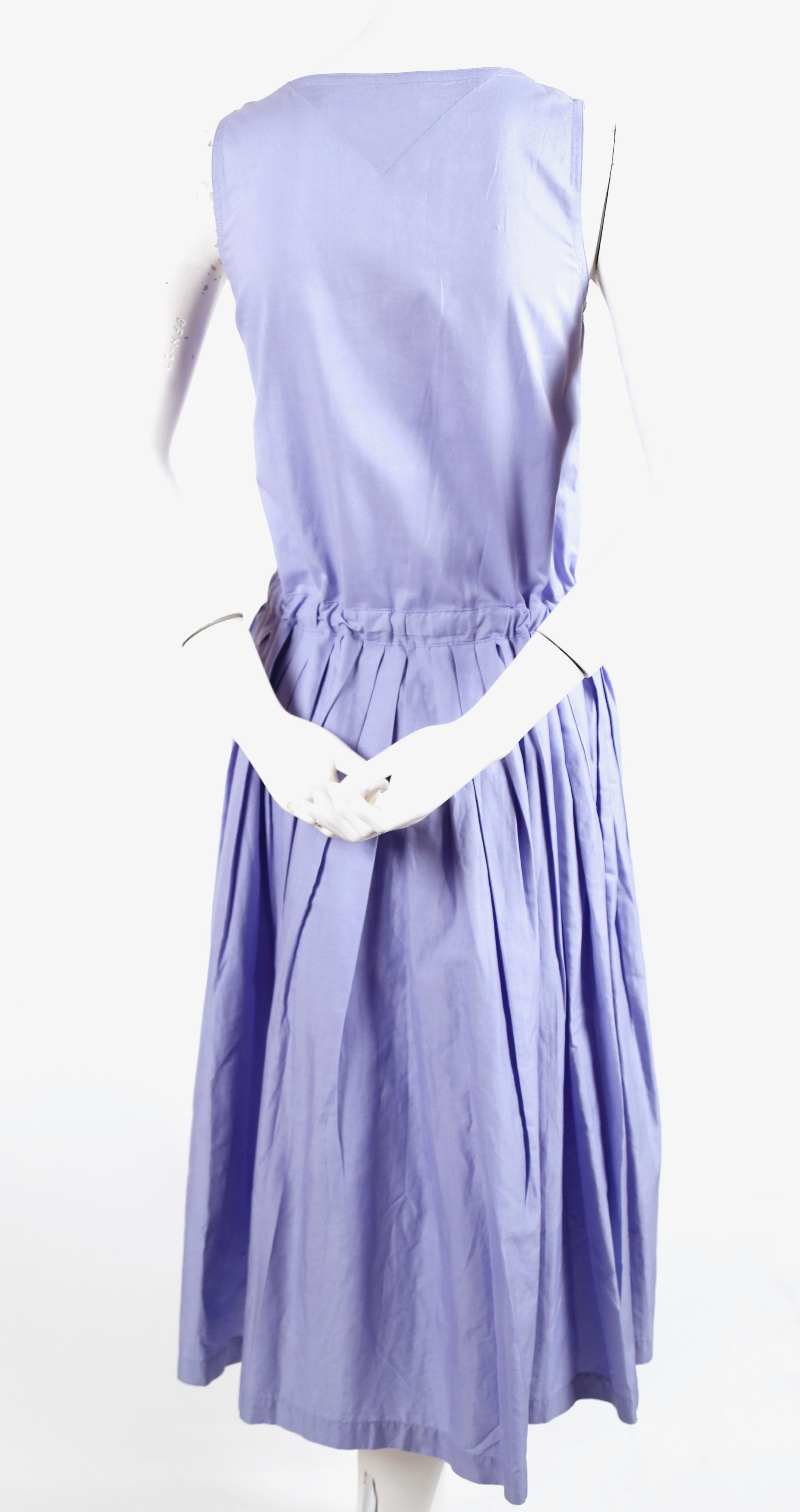 early 1980's ISSEY MIYAKE periwinkle blue cotton day dress with pleats In Good Condition In San Fransisco, CA