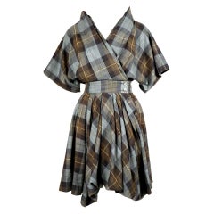 early 1980's ISSEY MIYAKE plaid cotton dress with wrap closure