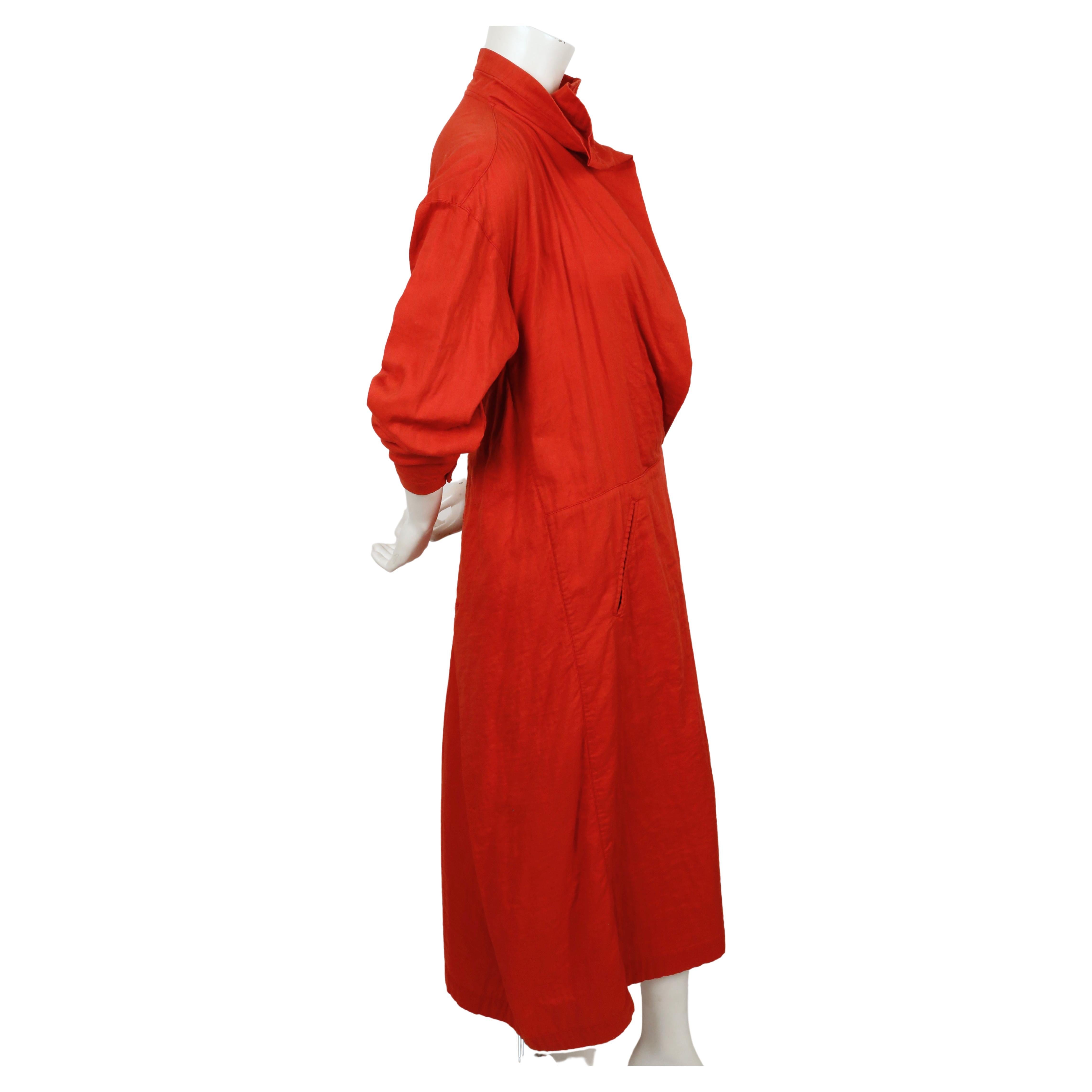 early 1980's ISSEY MIYAKE terra cotta draped cotton dress In Good Condition For Sale In San Fransisco, CA