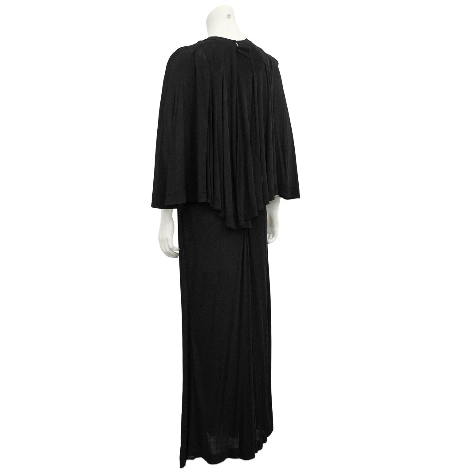 Early 1980s Jean Muir Black Rayon Jersey Cape Gown In Good Condition In Toronto, Ontario